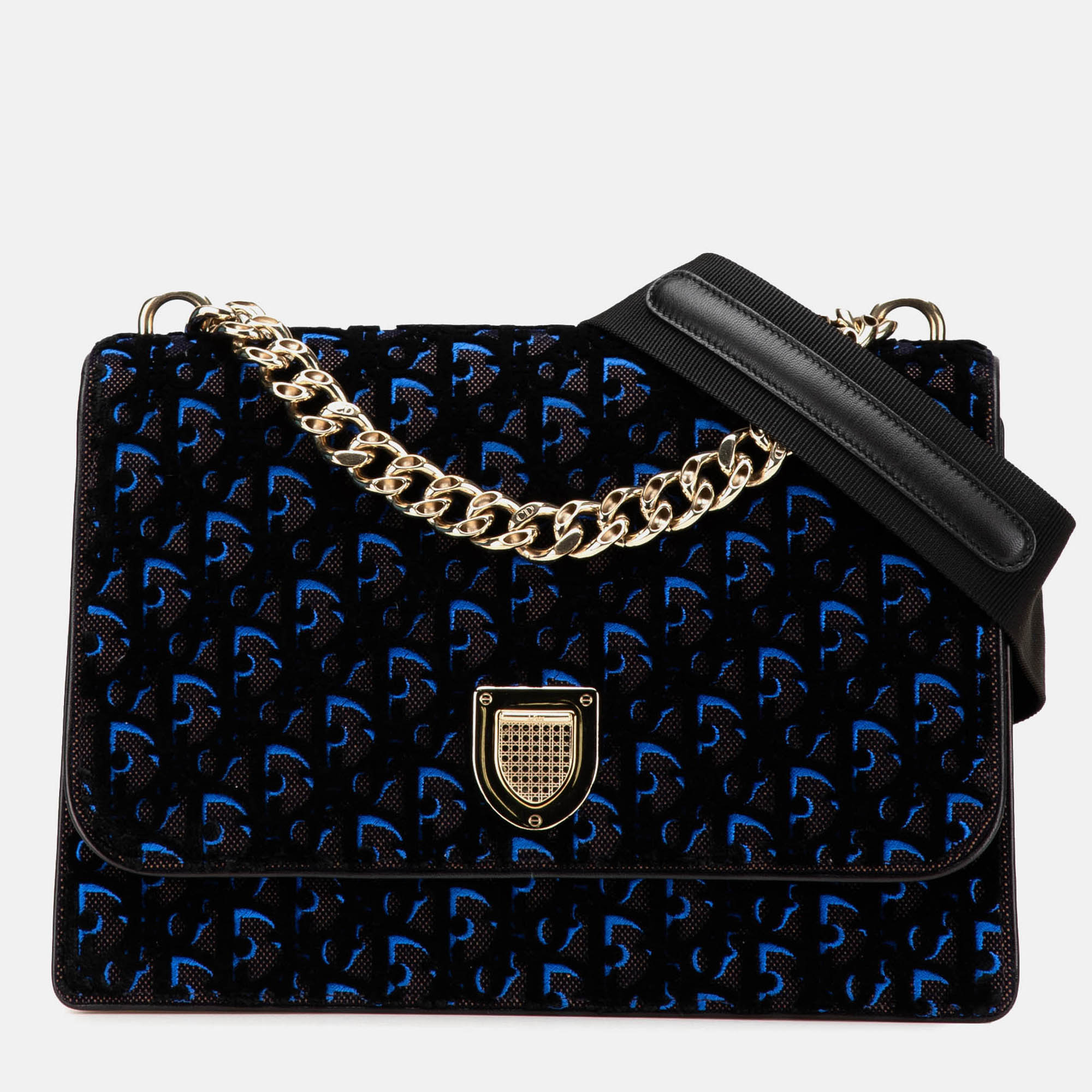 

Dior Blue Oblique Velvet Diorama Satchel