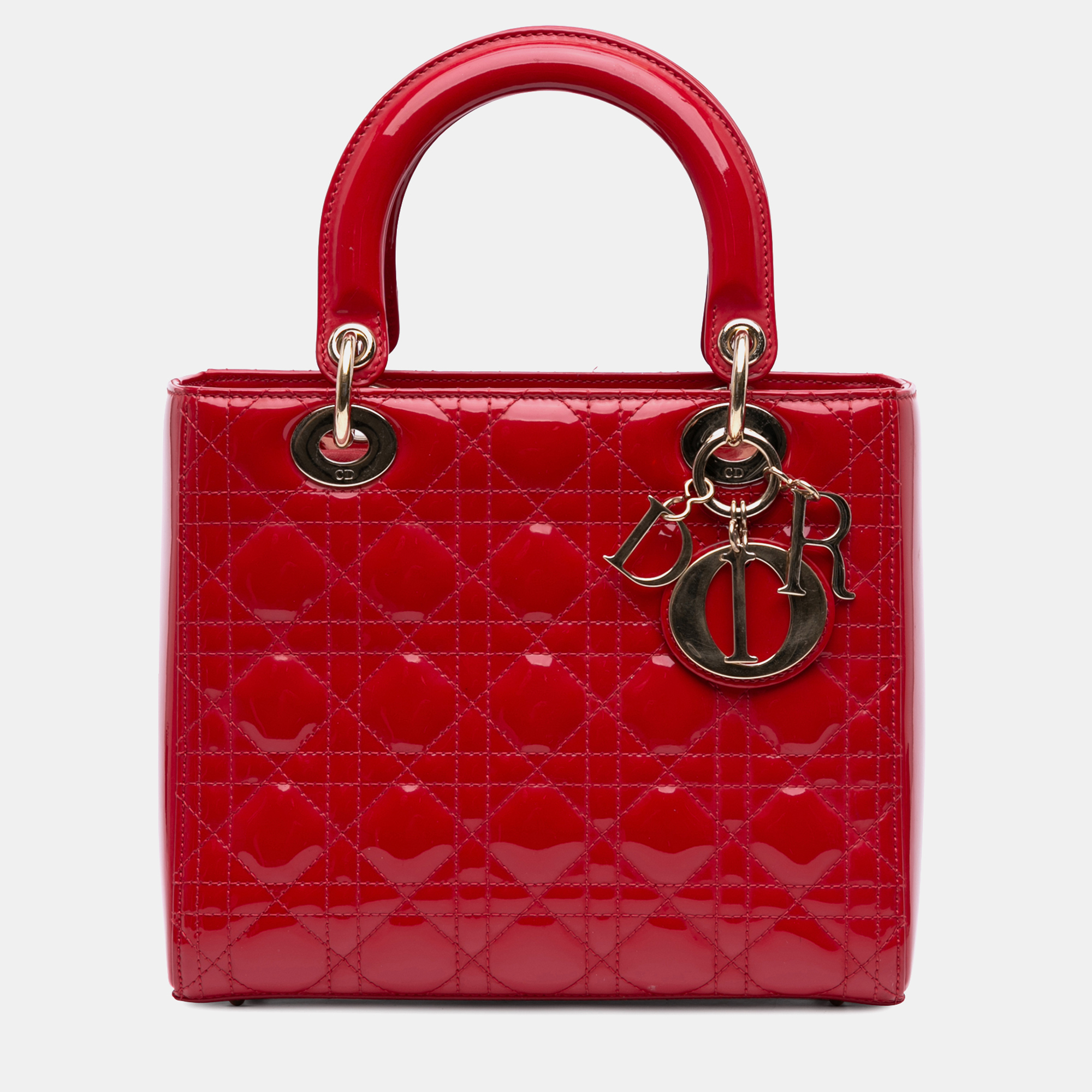 

Dior Red Medium Patent Cannage Lady Dior