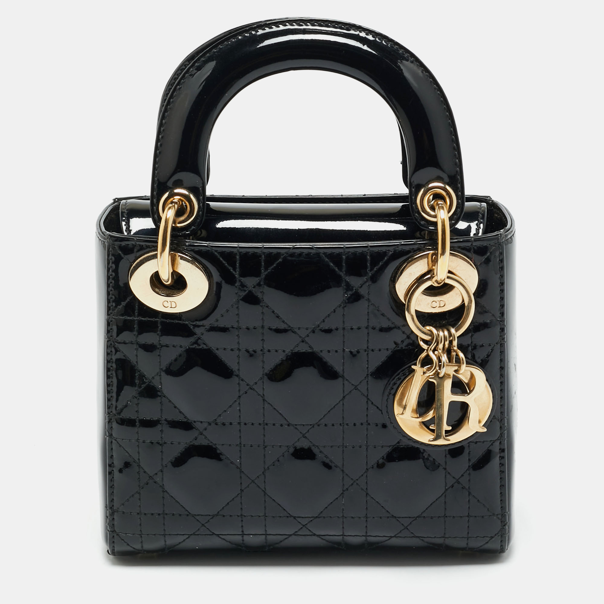 

Dior Black Cannage Patent Leather Mini Lady Dior Tote