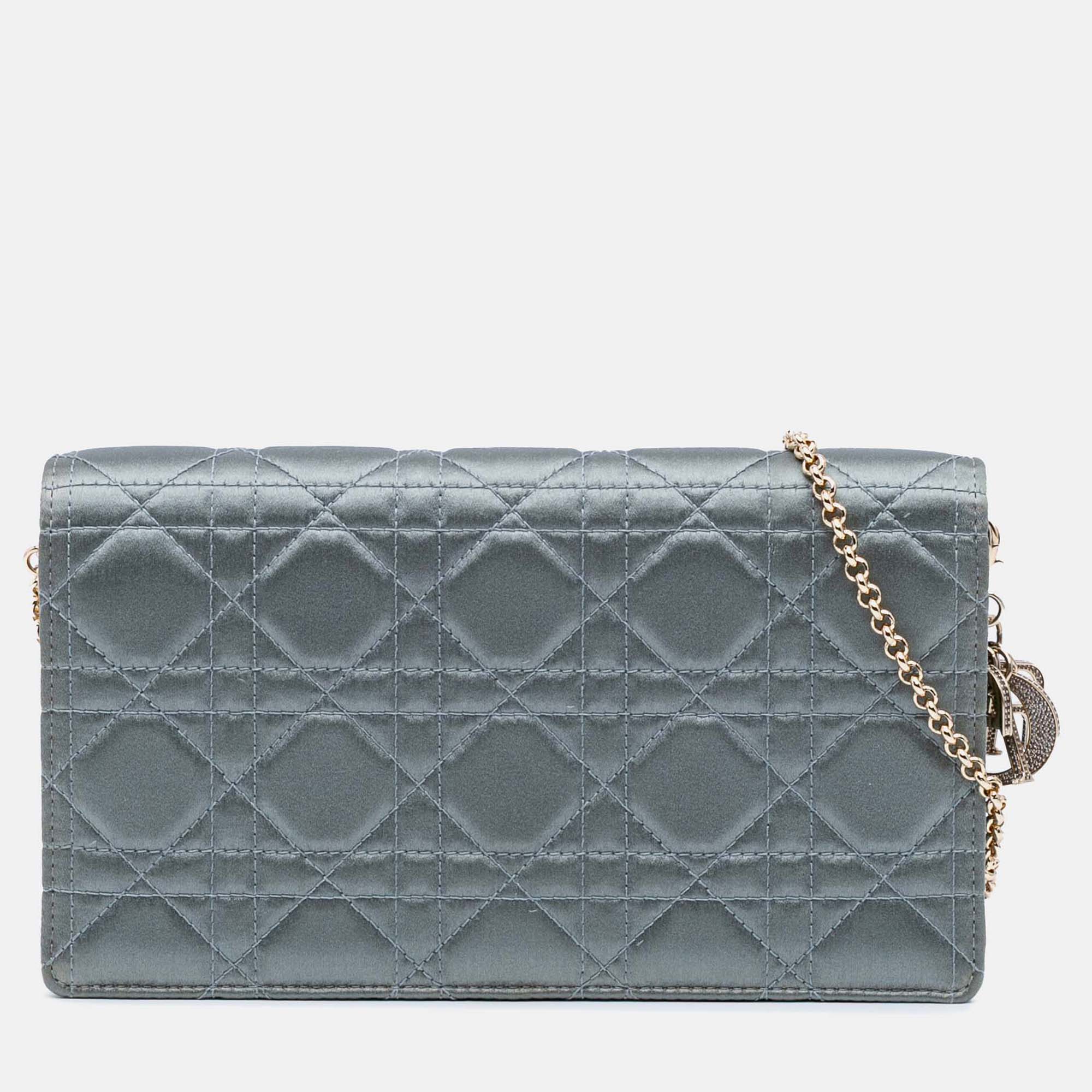 

Dior Blue Silk Cannage Lady Dior Wallet On Chain