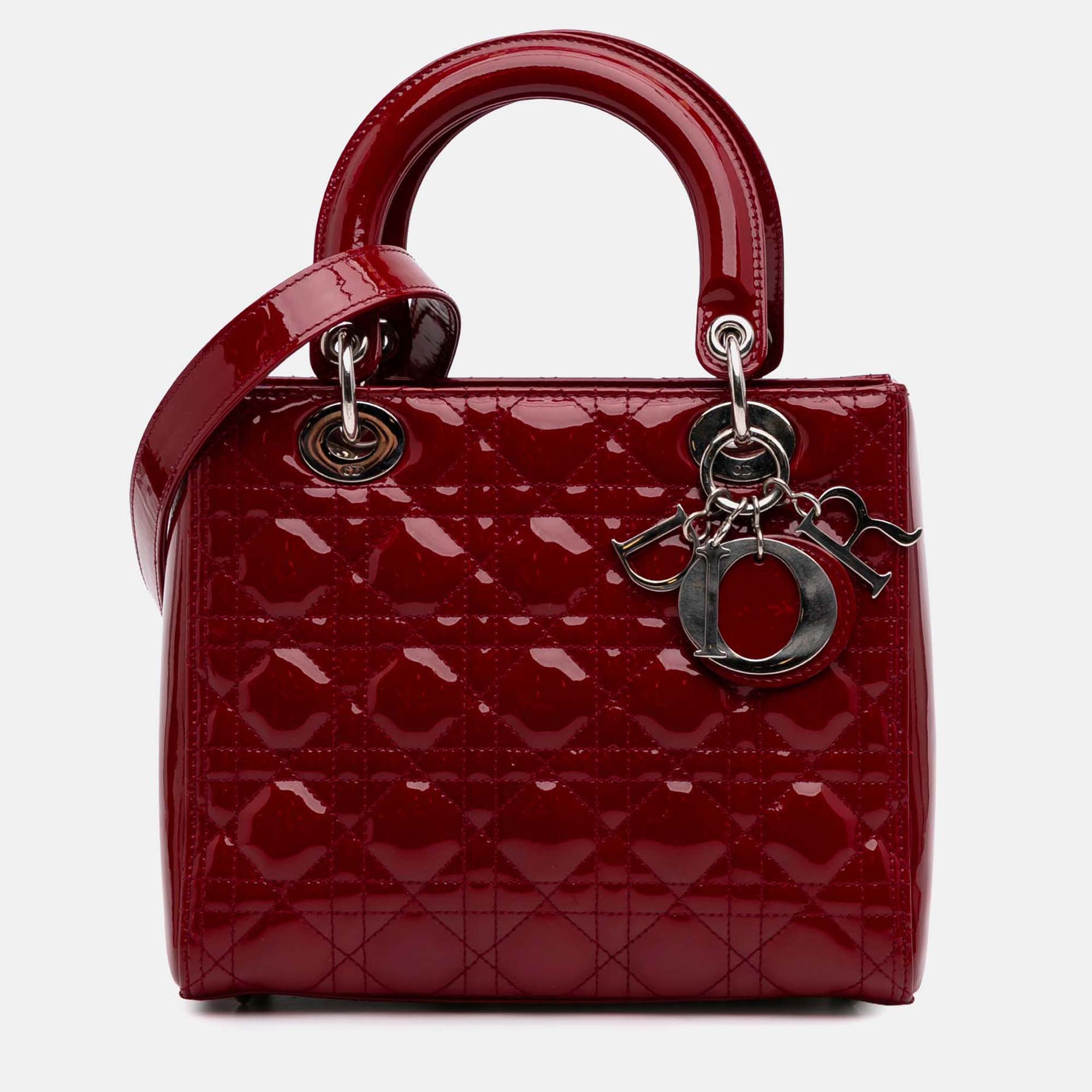 

Dior Red Medium Patent Cannage Lady Dior