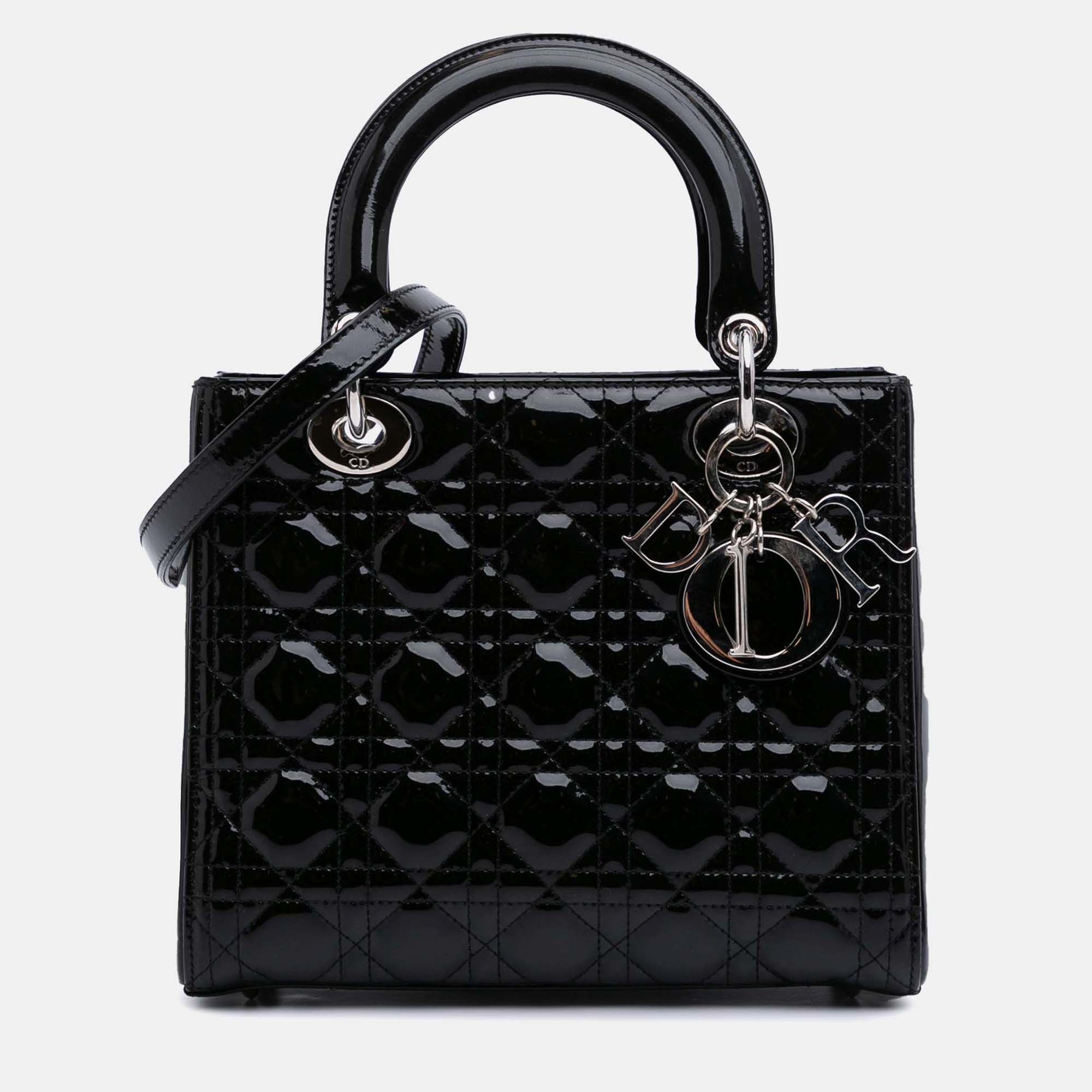 

Dior Black Medium Patent Cannage Lady Dior