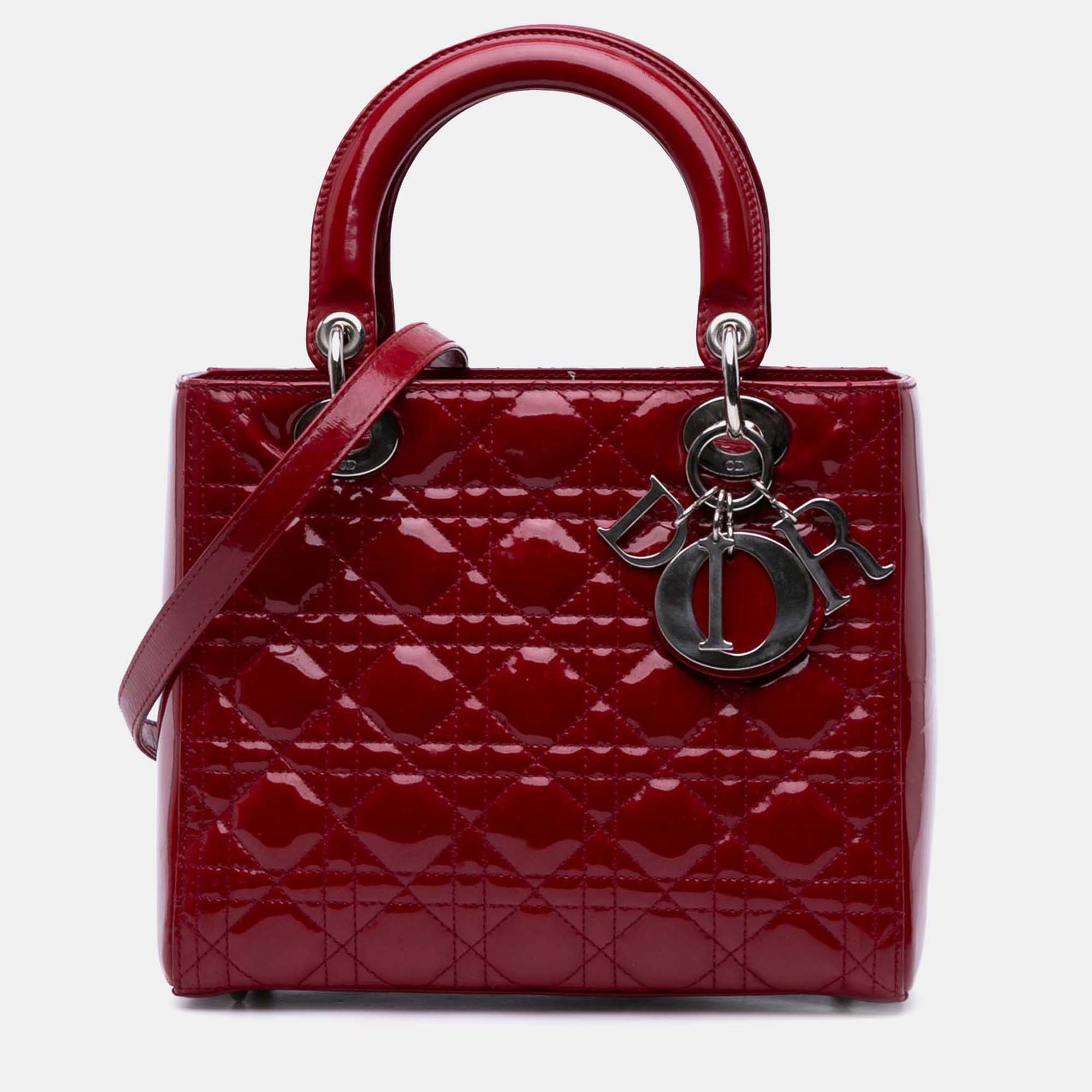 

Dior Red Medium Patent Cannage Lady Dior