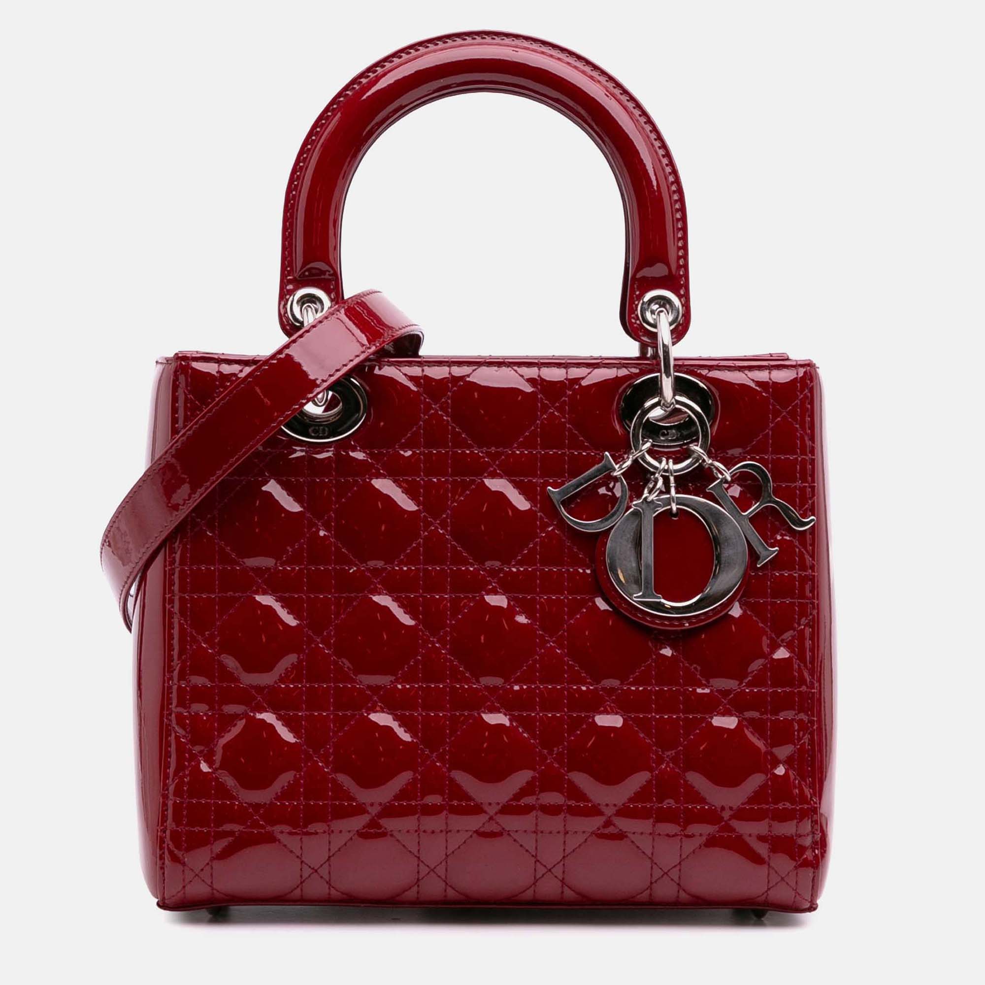

Dior Red Medium Patent Cannage Lady Dior