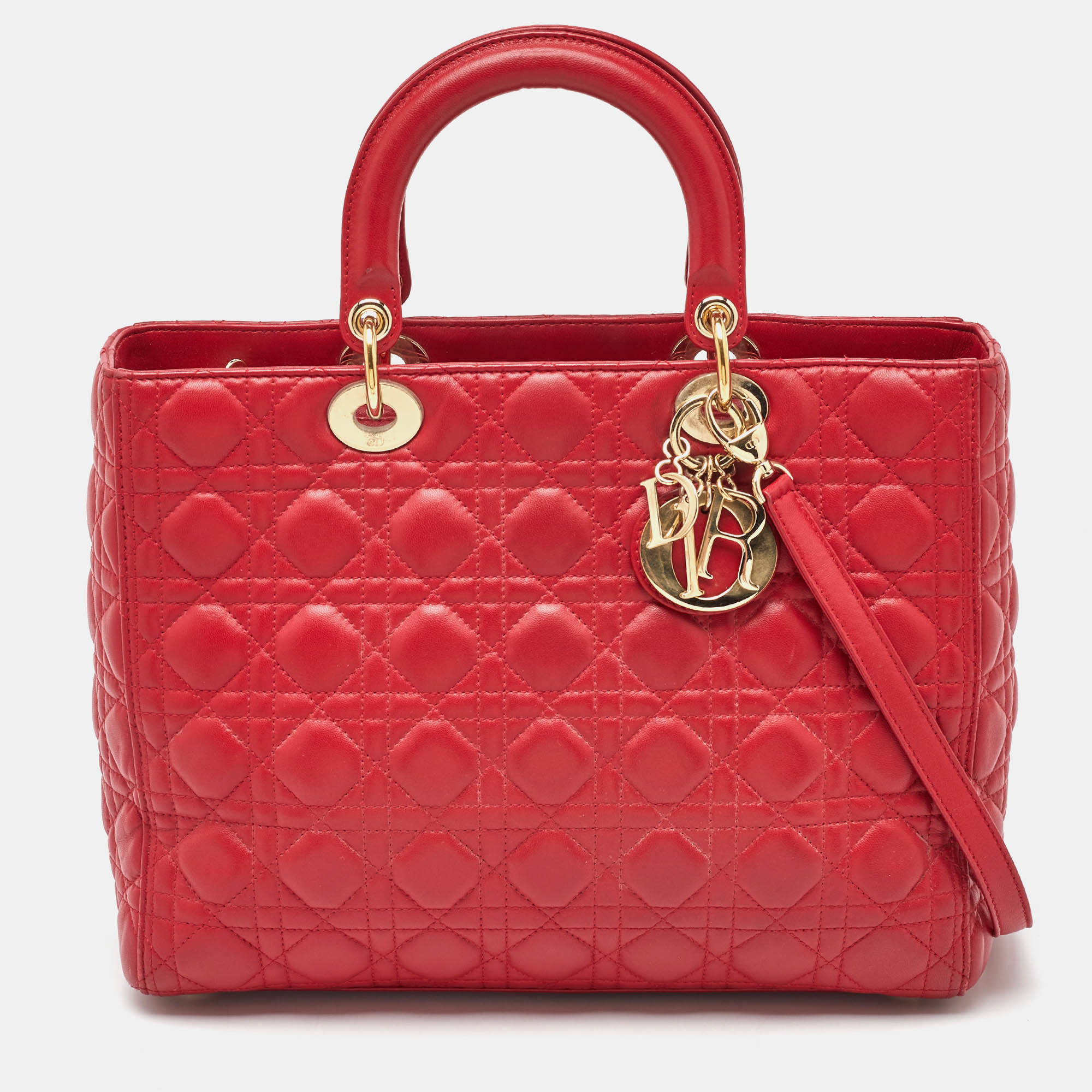 

Dior Red Cannage Leather  Lady Dior Tote