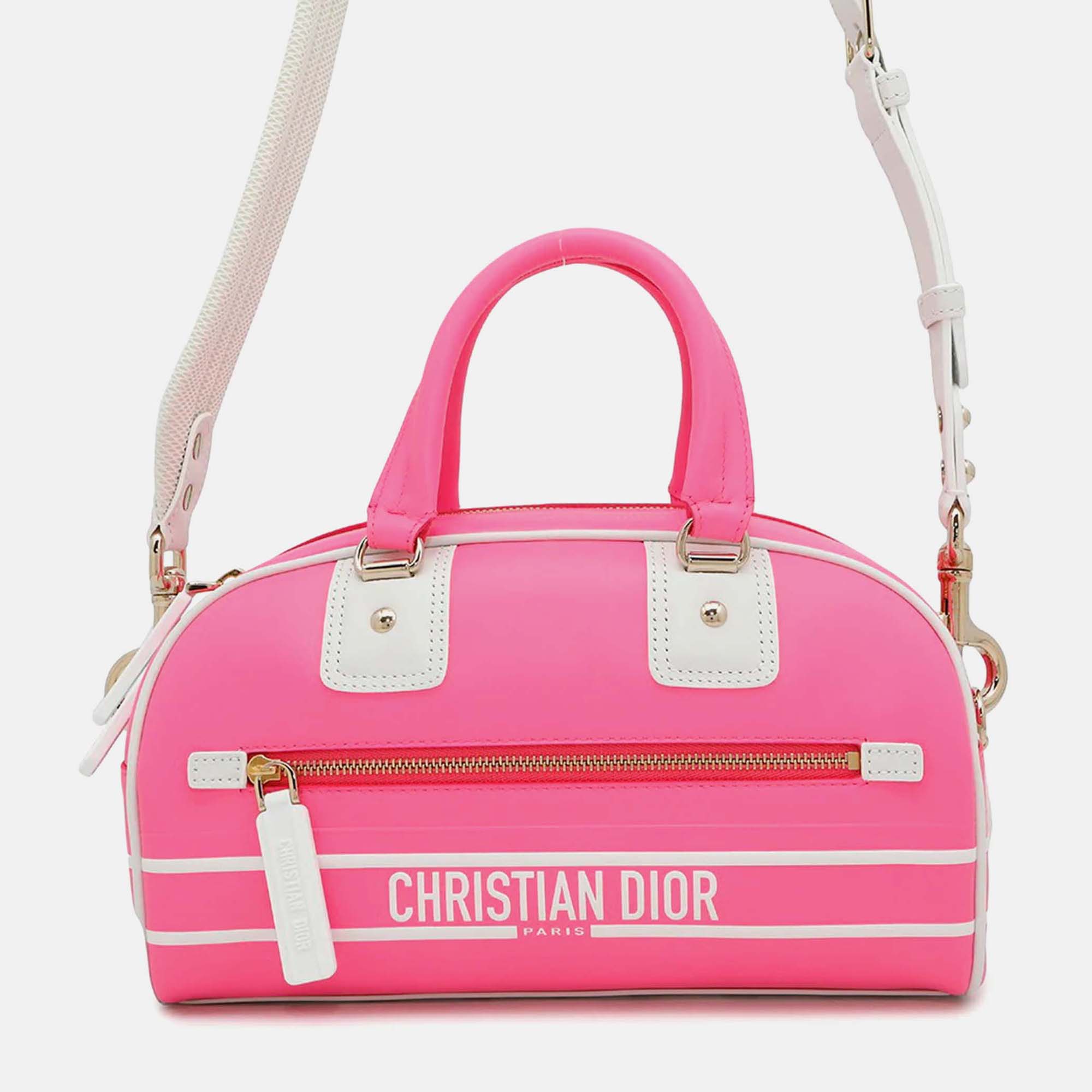 

Dior Vibe Pink/White Leather Small 2Way Bowling Bag