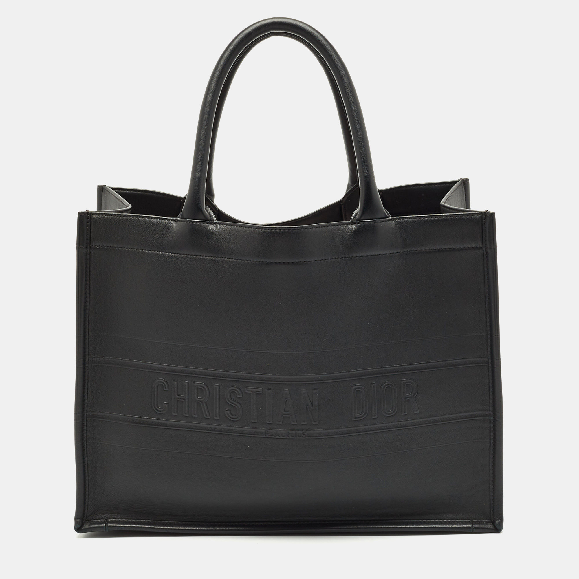 

Dior Black Embossed Leather  Book Tote