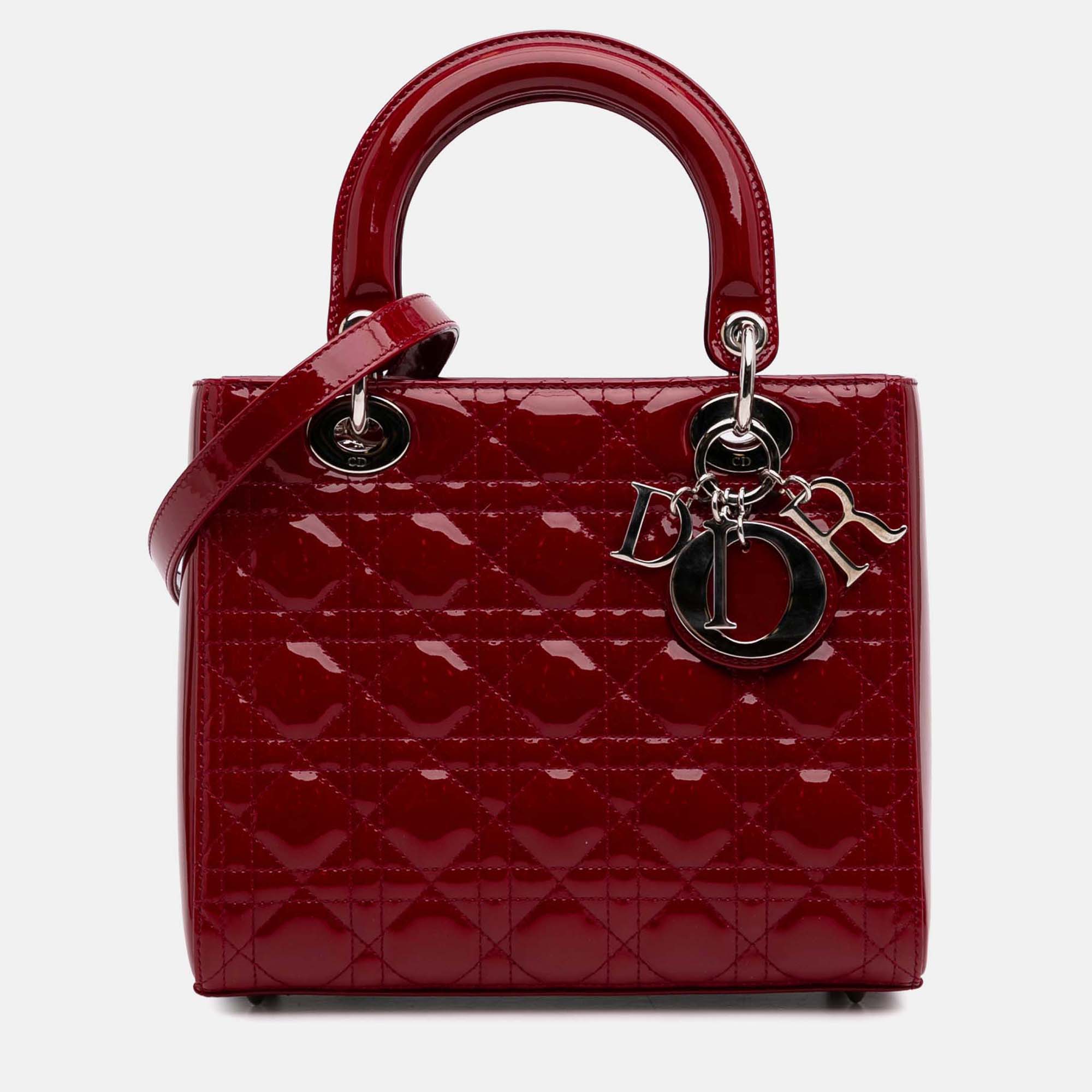 

Dior Red Medium Patent Cannage Lady Dior