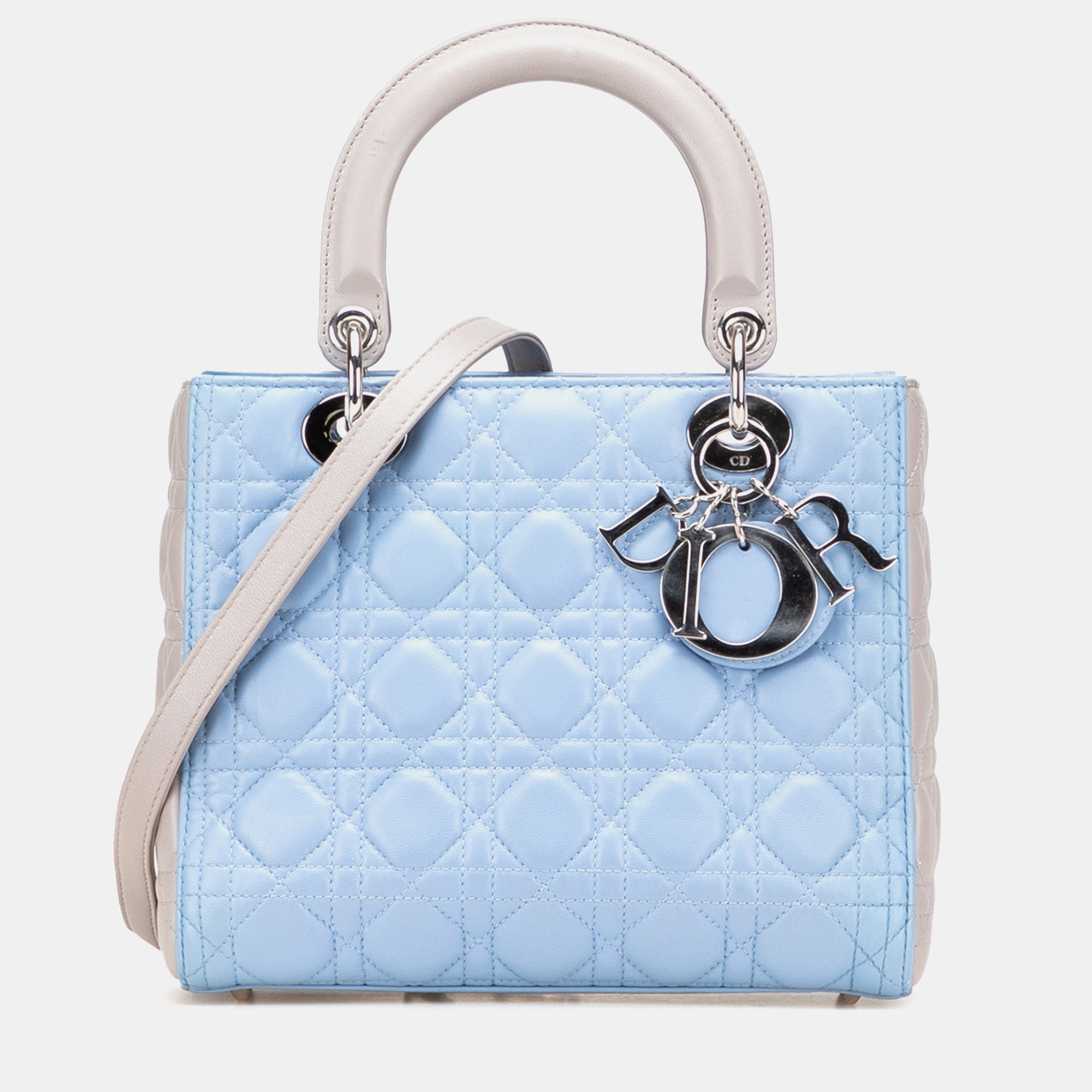 

Dior Blue Grey Medium Bicolor Lambskin Cannage Lady Dior