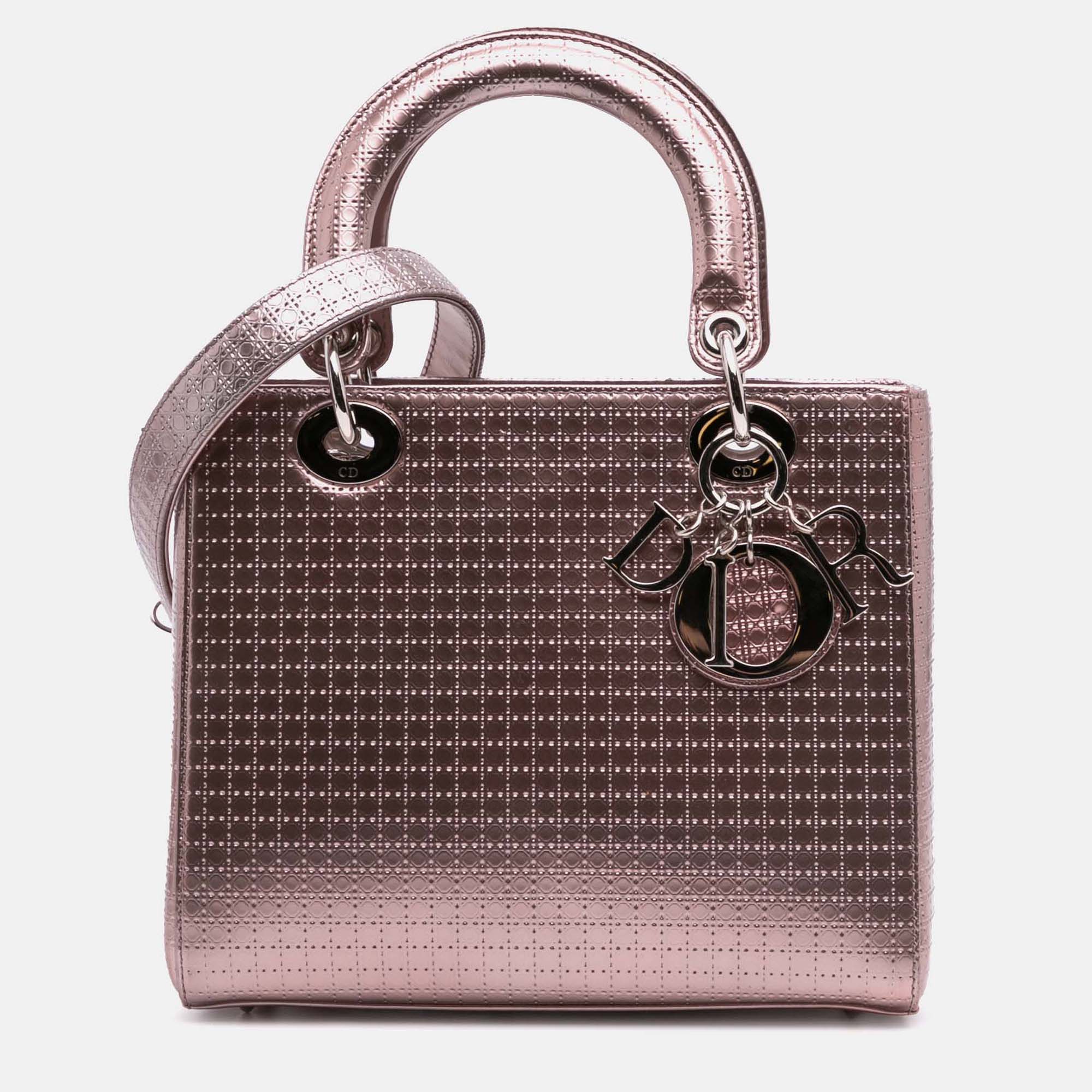 

Dior Purple Medium Metallic Patent Microcannage Lady Dior