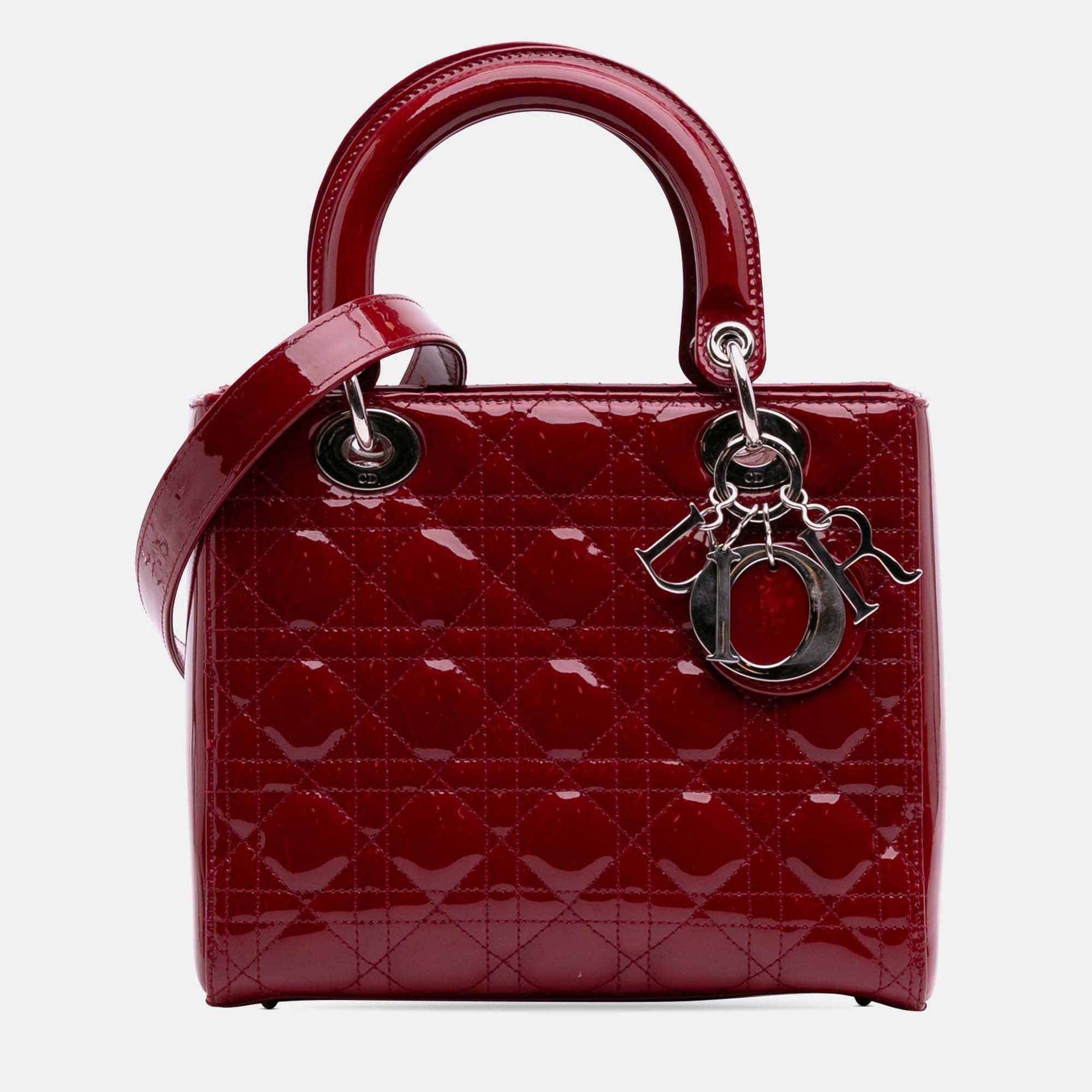 

Dior Red Medium Patent Cannage Lady Dior