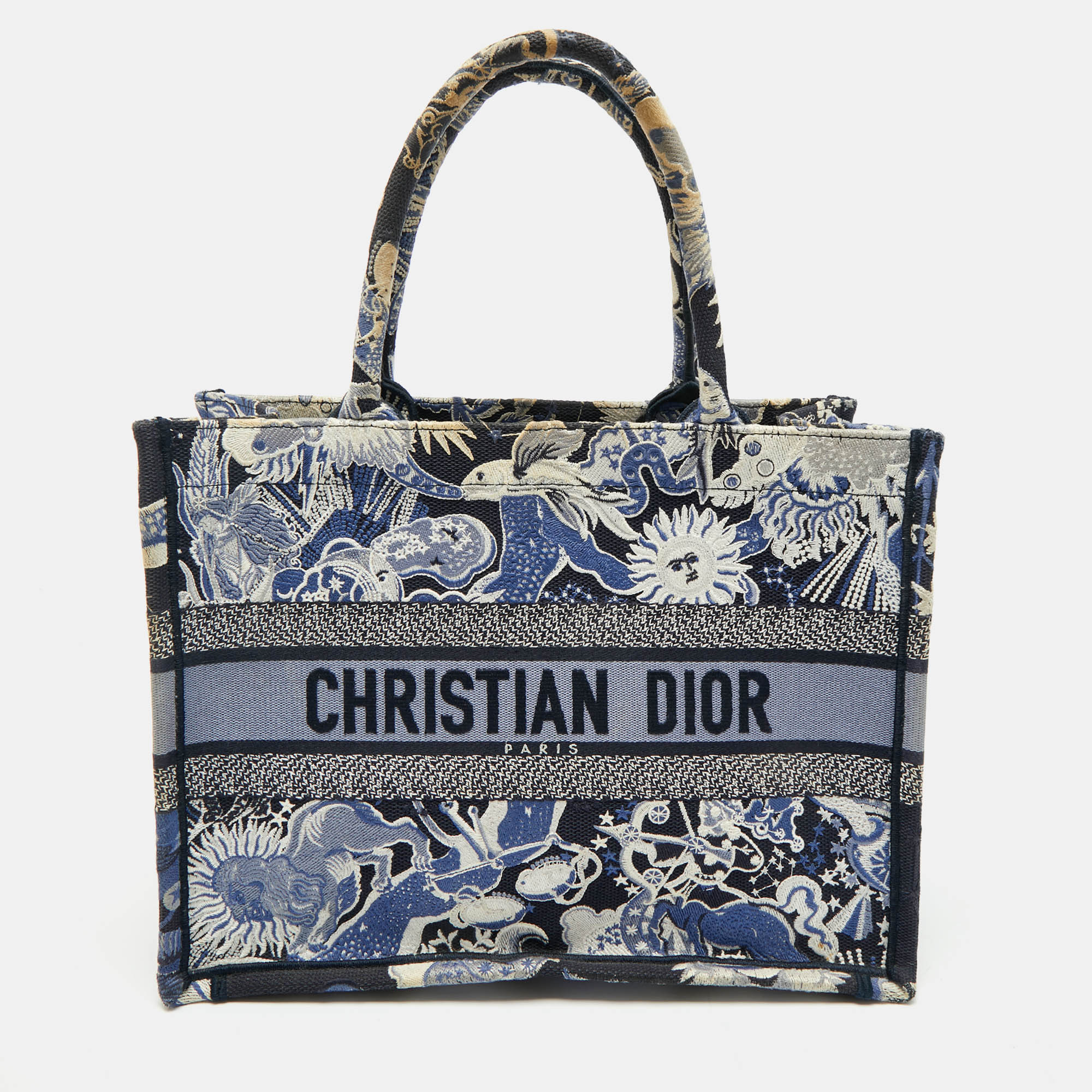 

Dior Navy Blue Embroidered Canvas Zodiac Fantastico Book Tote