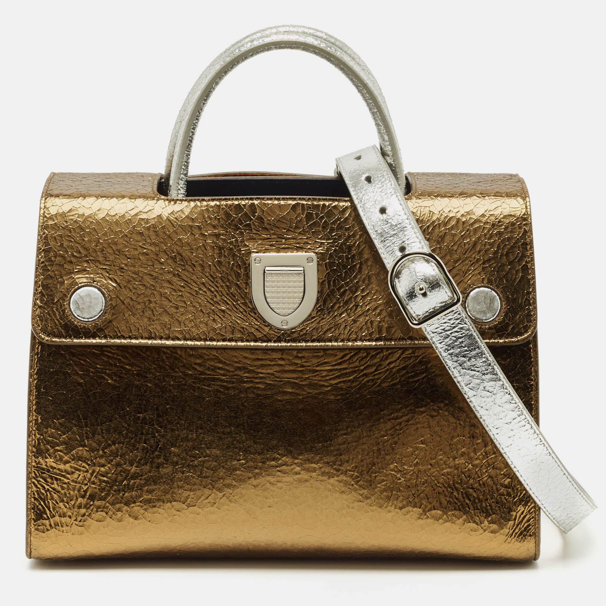 

Dior Tricolor Crinkled Leather  Diorever Top Handle Bag, Multicolor