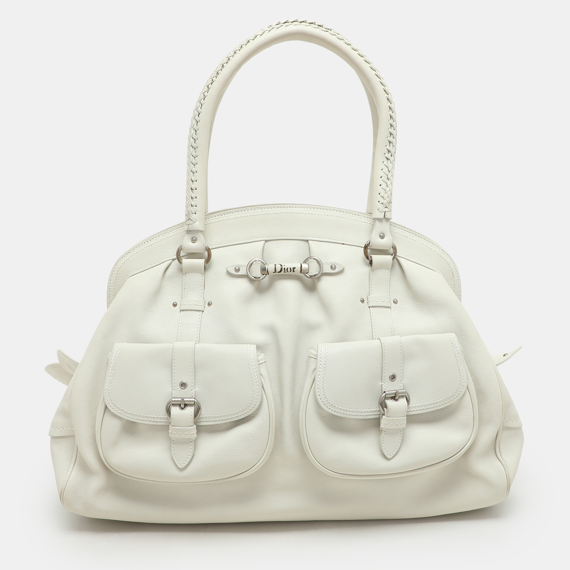 

Dior White Leather My Dior Pocket Frame Satchel