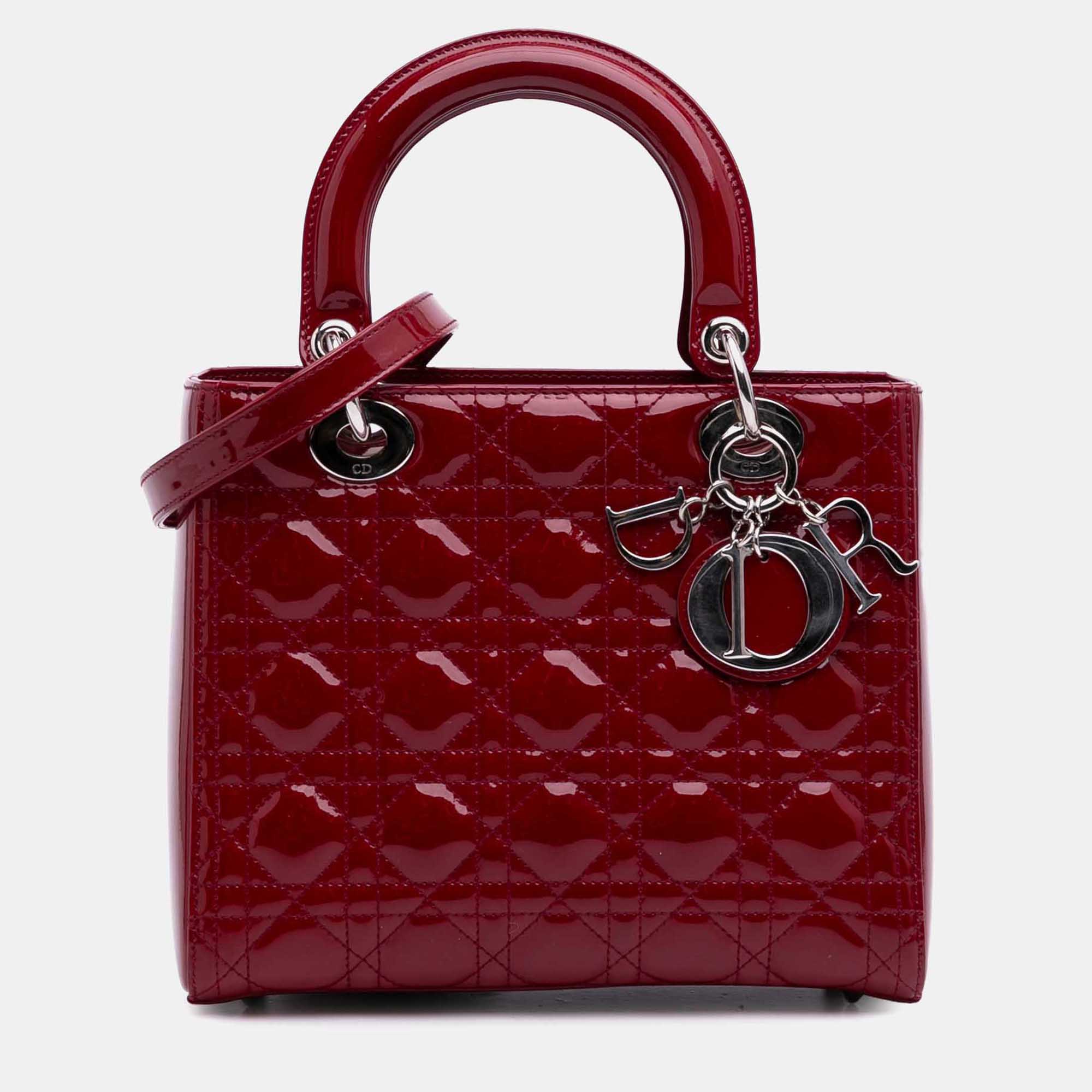 

Dior Red Medium Patent Cannage Lady Dior