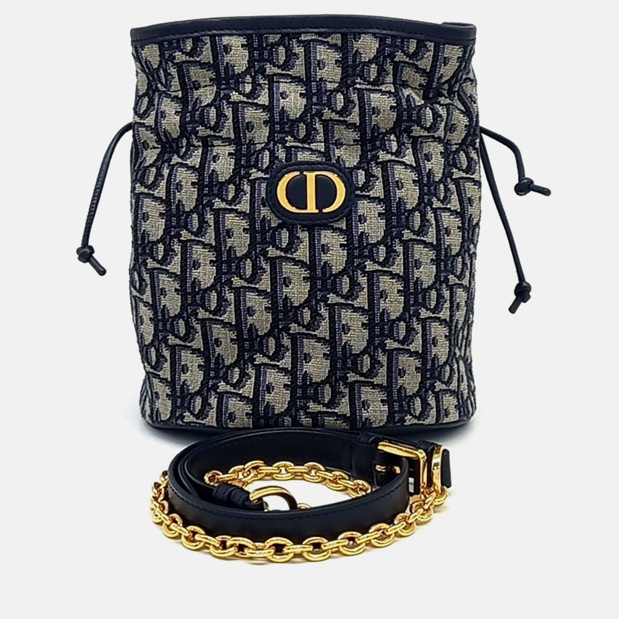 

Dior Navy Blue Fabric 30 Montaigne Drawstring Mini Bucket Bag