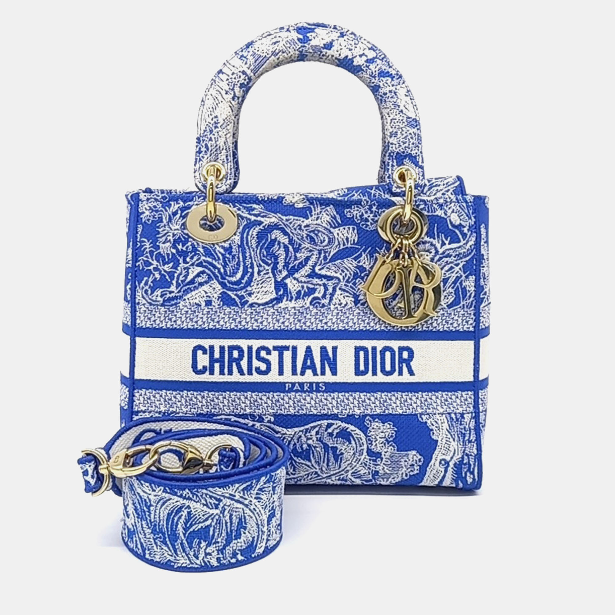 

Dior Blue White Fabric D-LITE Lady Bag Medium