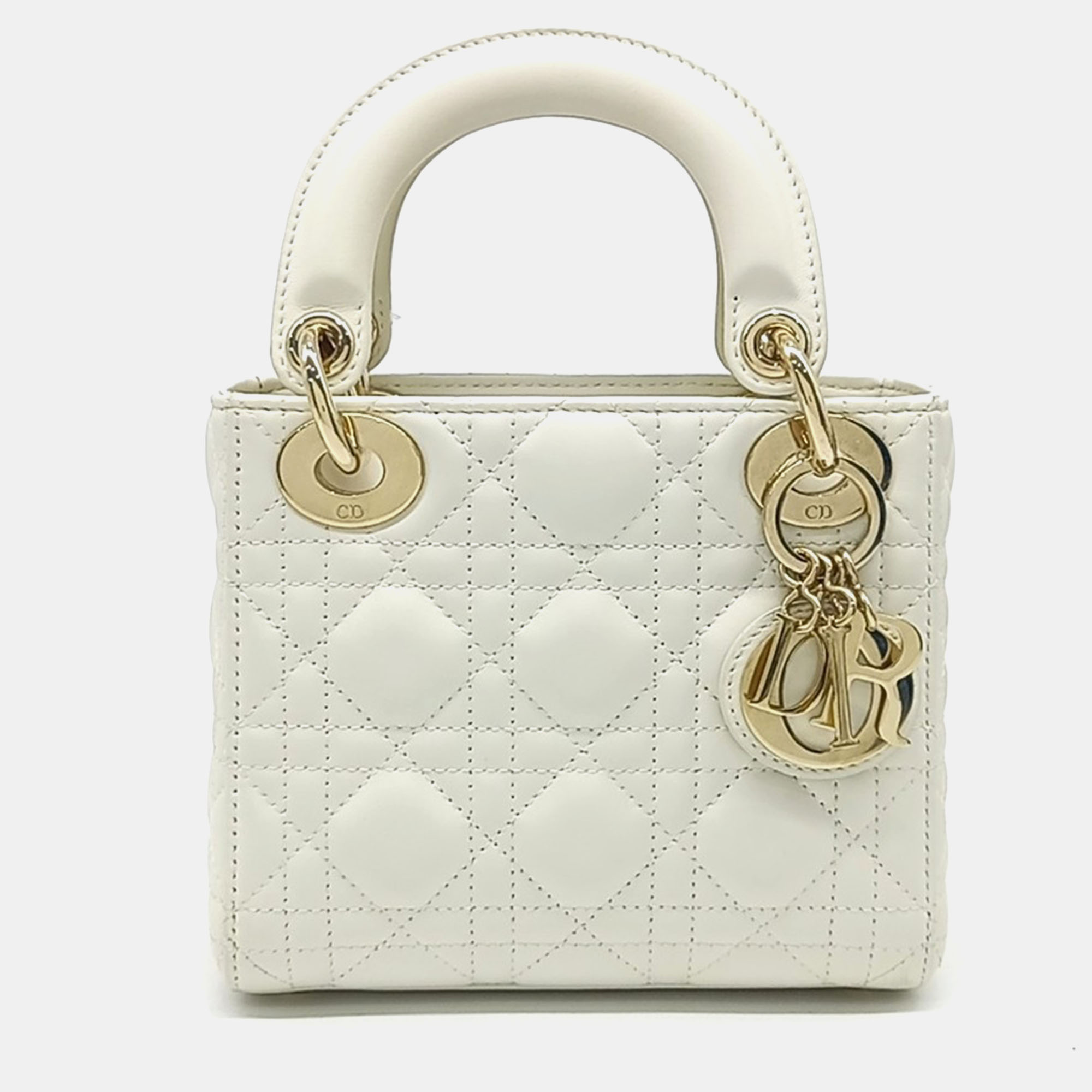 

Dior White Leather Cannage Lady Bag Mini