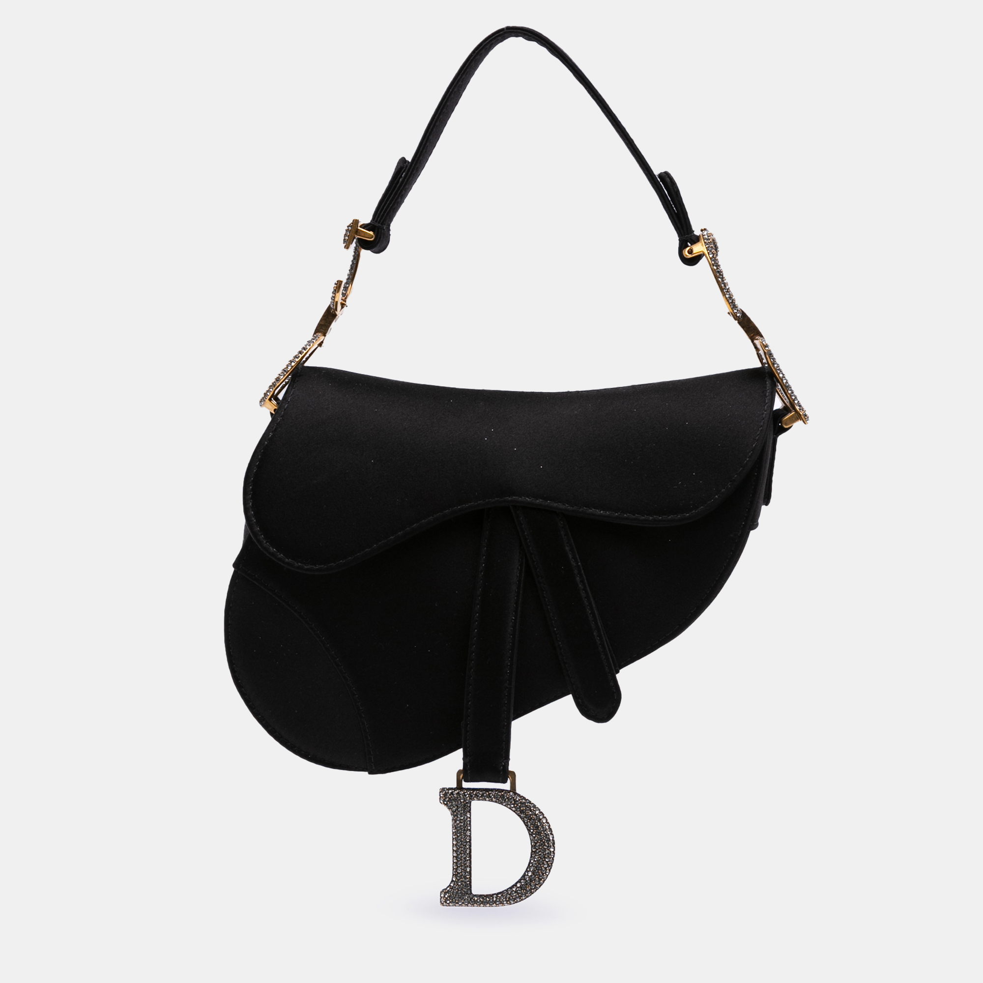 

Dior Black Mini Satin Crystal Embellished Saddle Bag