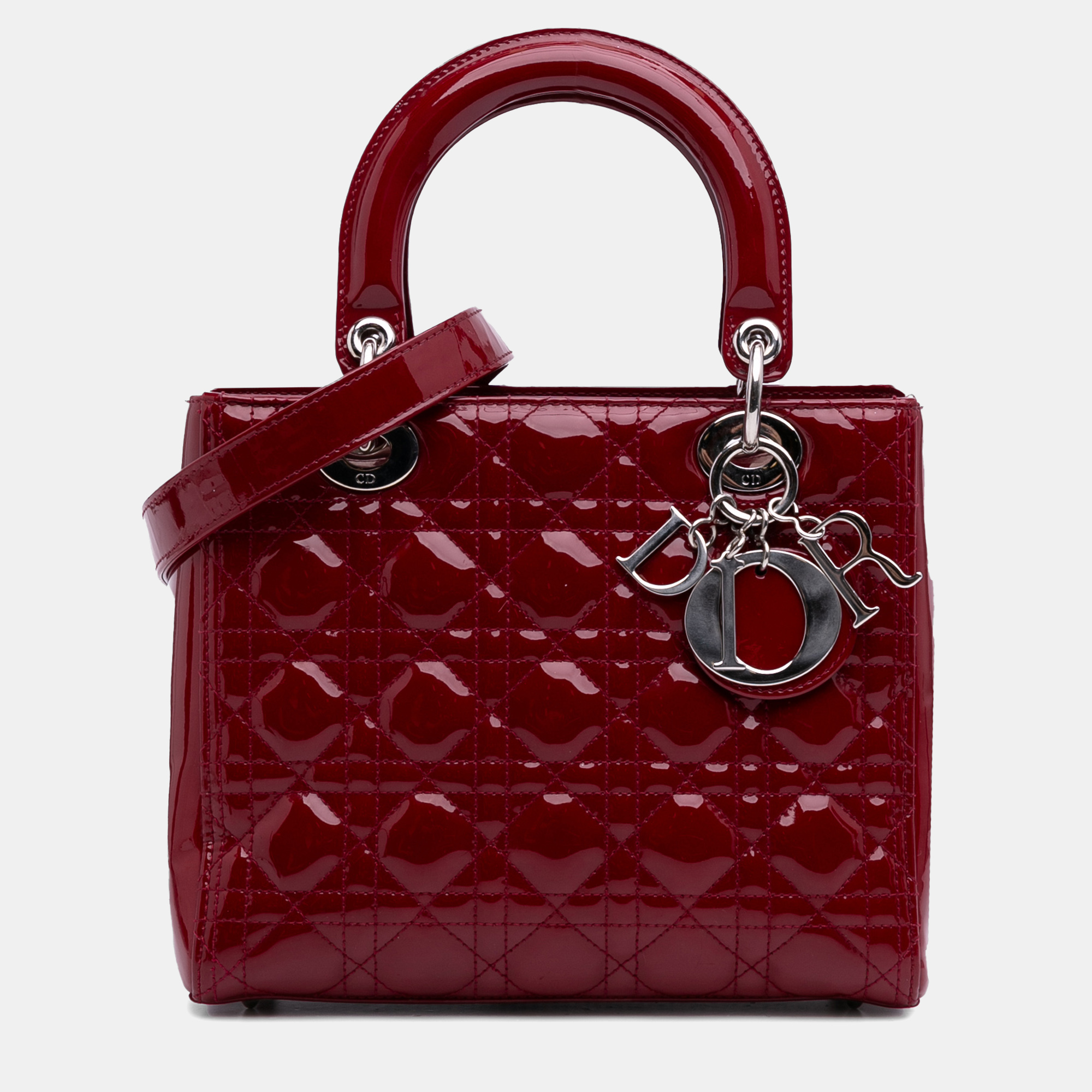 

Dior Red Medium Patent Cannage Lady Dior