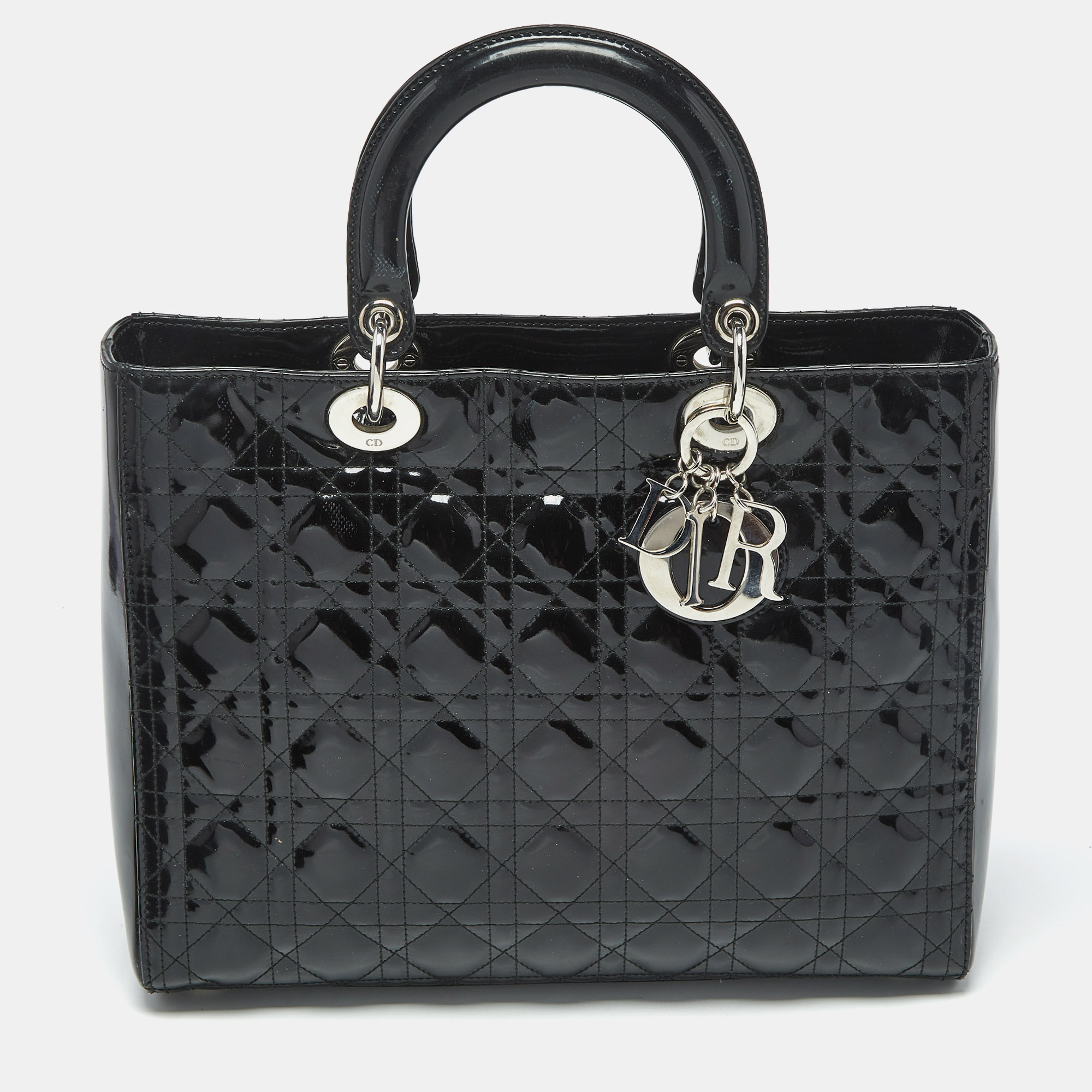 

Dior Black Cannage Patent Leather  Lady Dior Tote