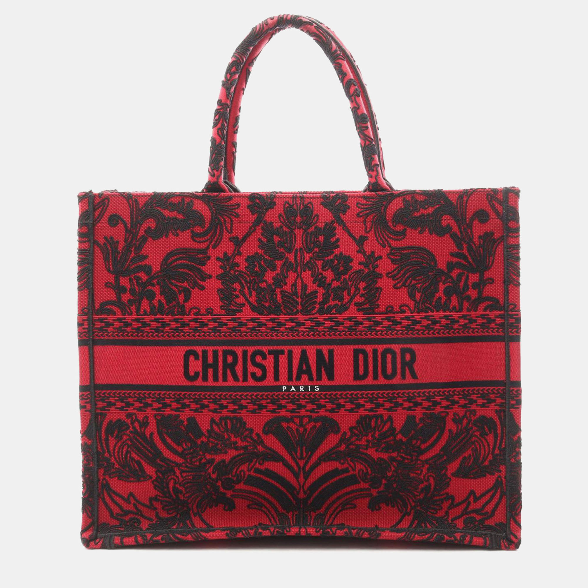 

Dior Black Red Large Canvas Embroidered Book Tote