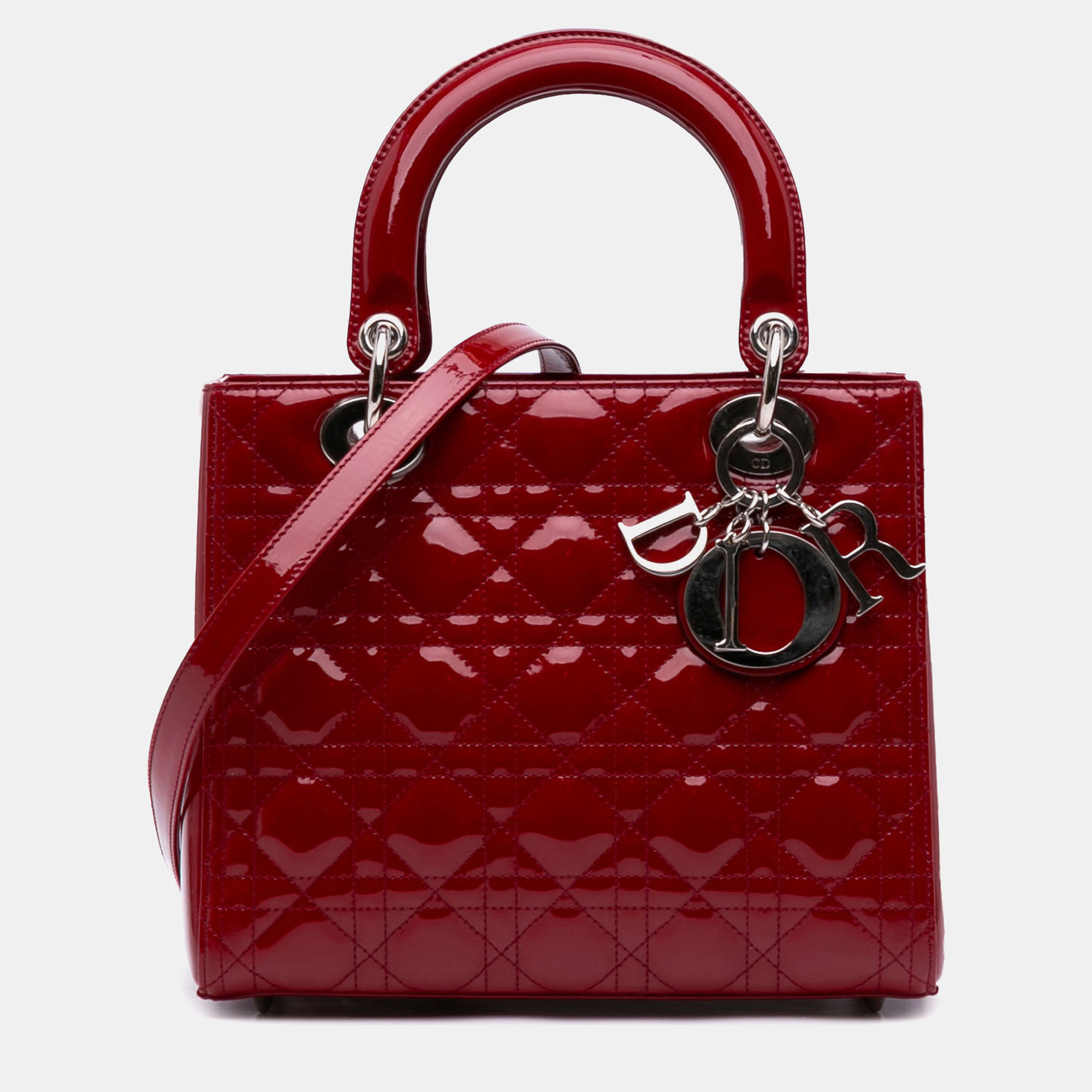 

Dior Red Medium Patent Cannage Lady Dior