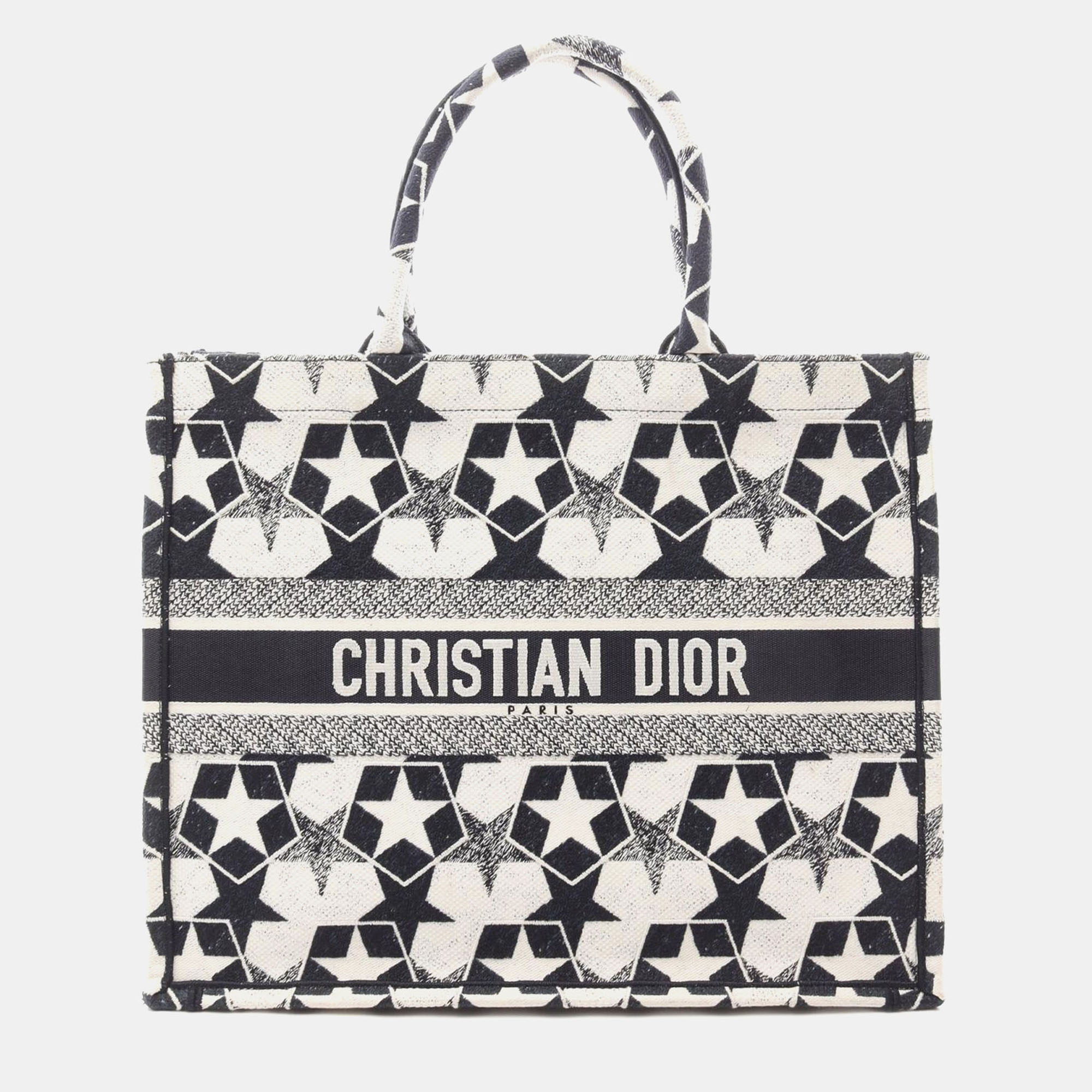 

Dior Navy Blue White Large Canvas Embroidered Lucky Star Book Tote
