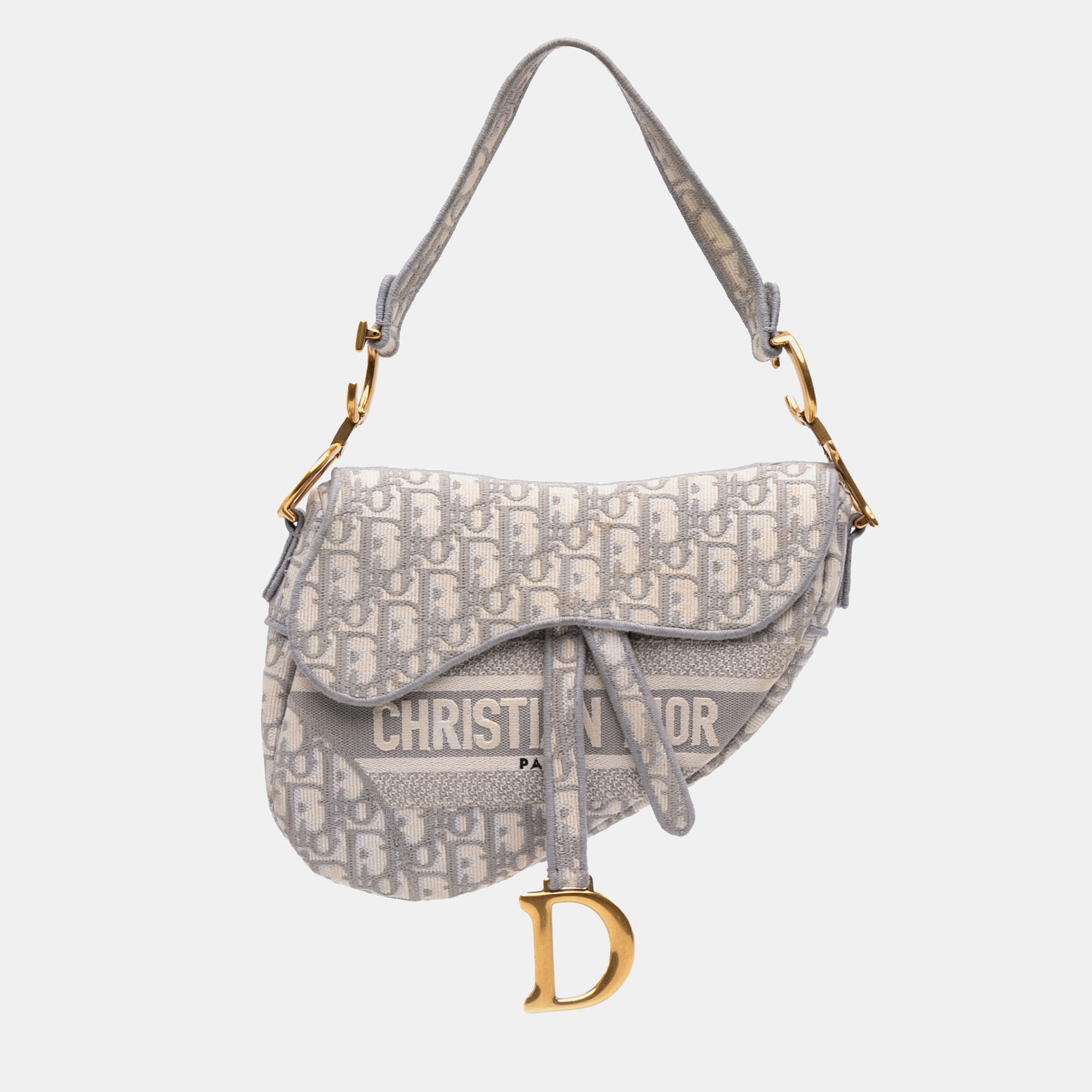 Pre-owned Dior Grey Oblique Canvas Embroidered Saddle Bag