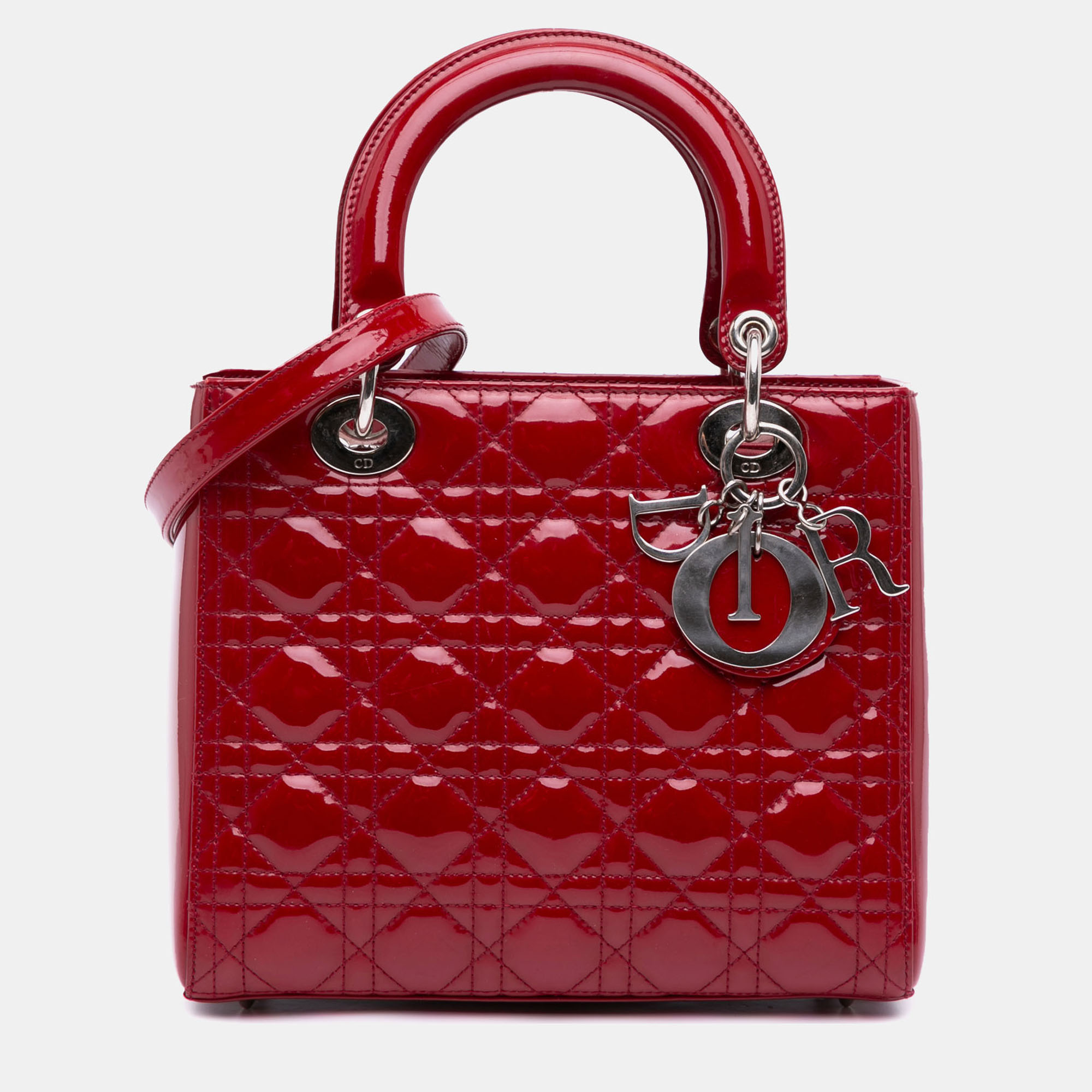 

Dior Red Medium Patent Cannage Lady Dior