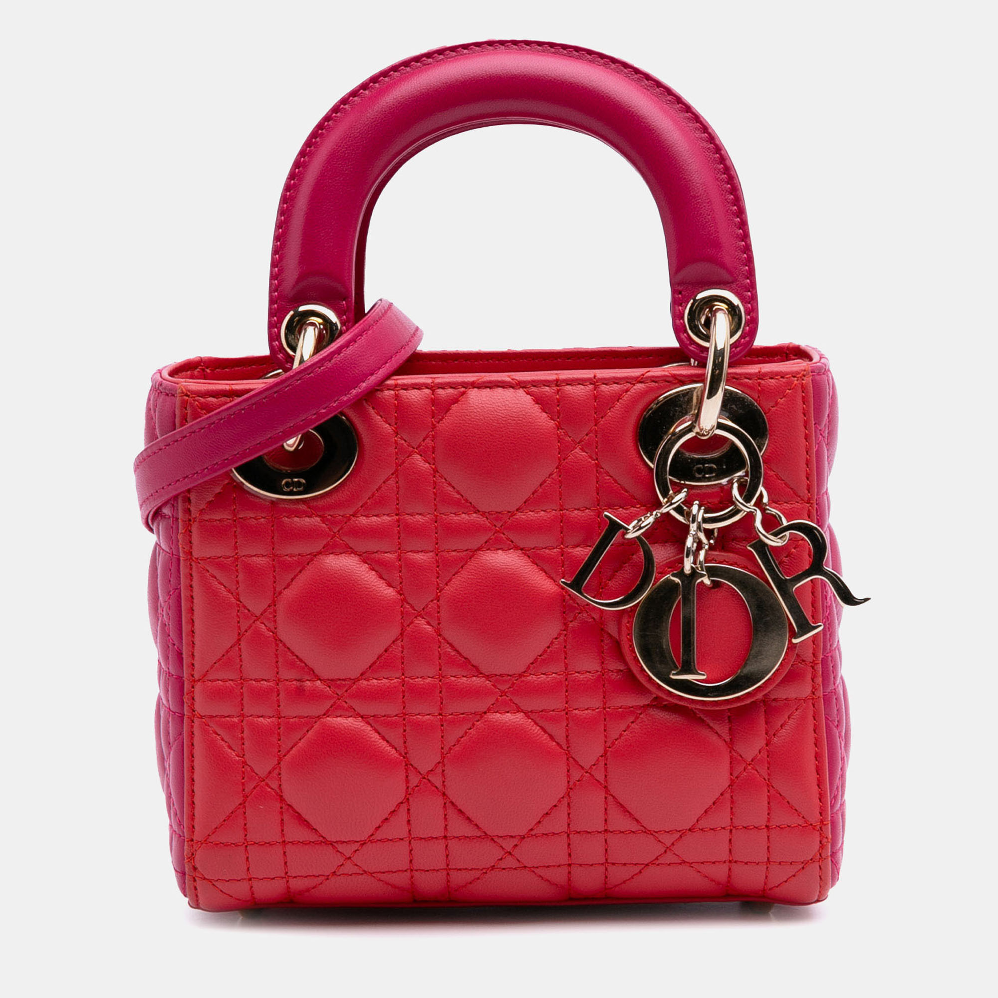 

Dior Red Mini Bicolor Lambskin Cannage Lady Dior