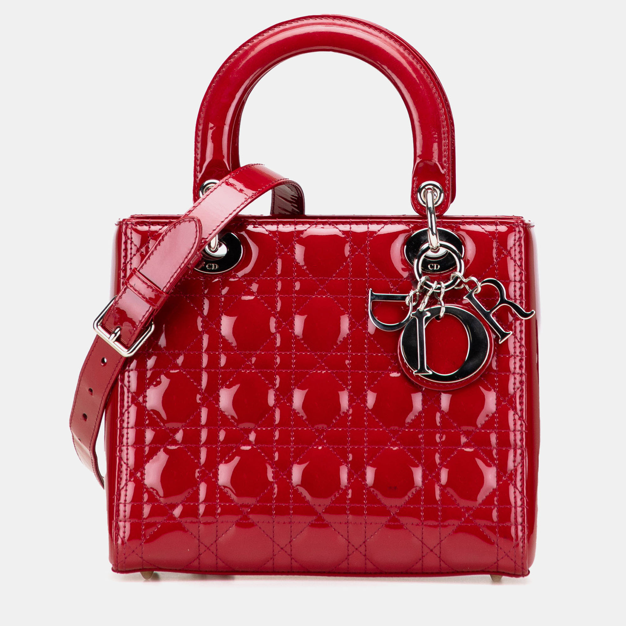 

Dior Red Medium Patent Cannage Lady Dior