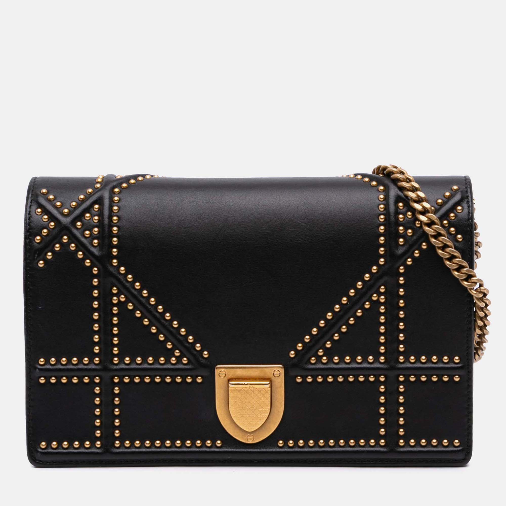 

Dior Black Calfskin Studded Diorama Wallet on Chain