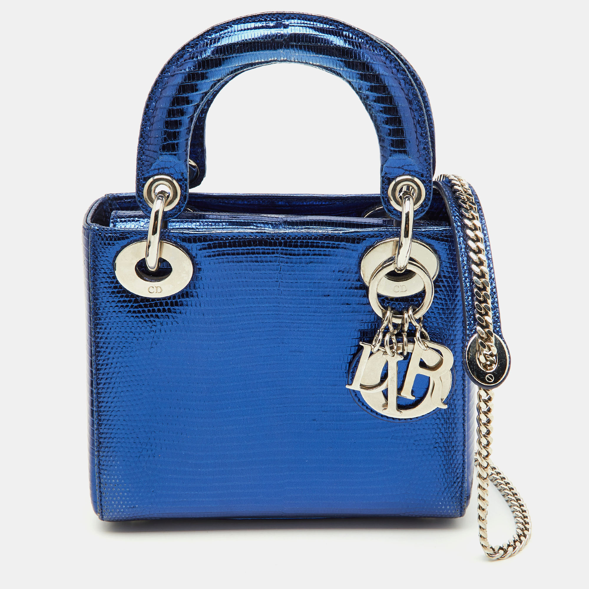 

Dior Metallic Blue Lizard Mini Lady Dior Bag