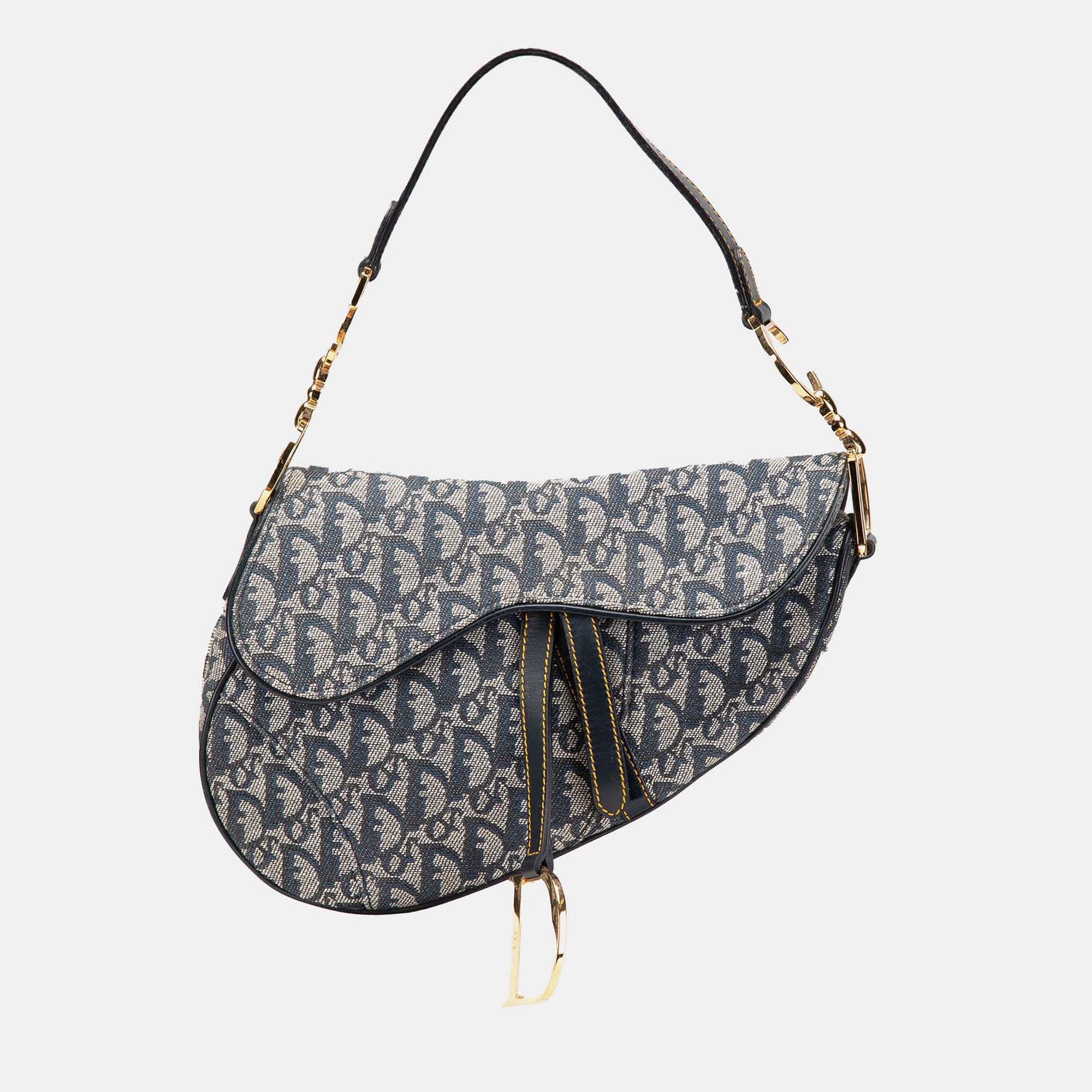 

Dior Navy Blue Diorissimo Canvas Saddle Bag
