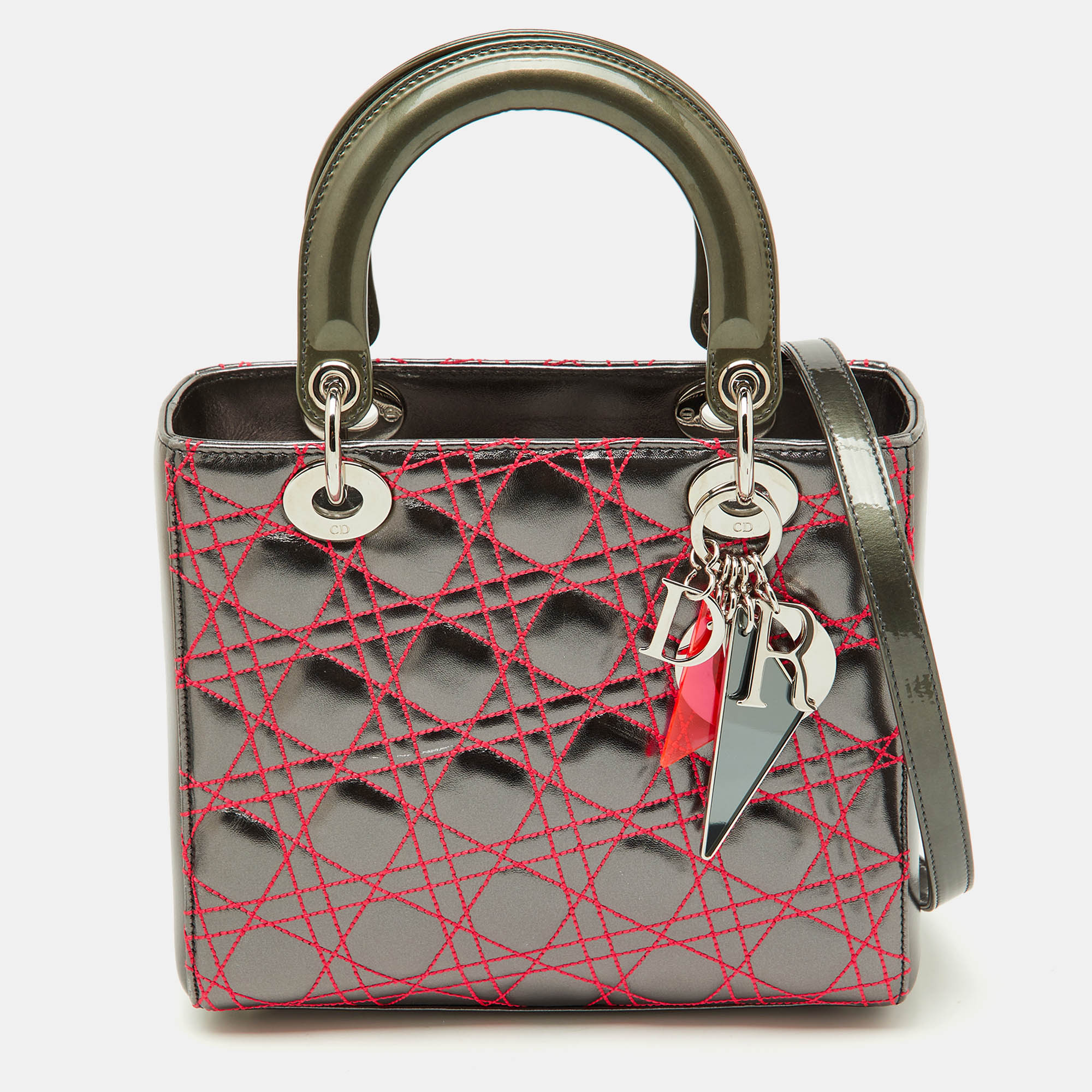 

Dior Grey Cannage Patent and Leather Anselm Reyle Lady Dior Tote