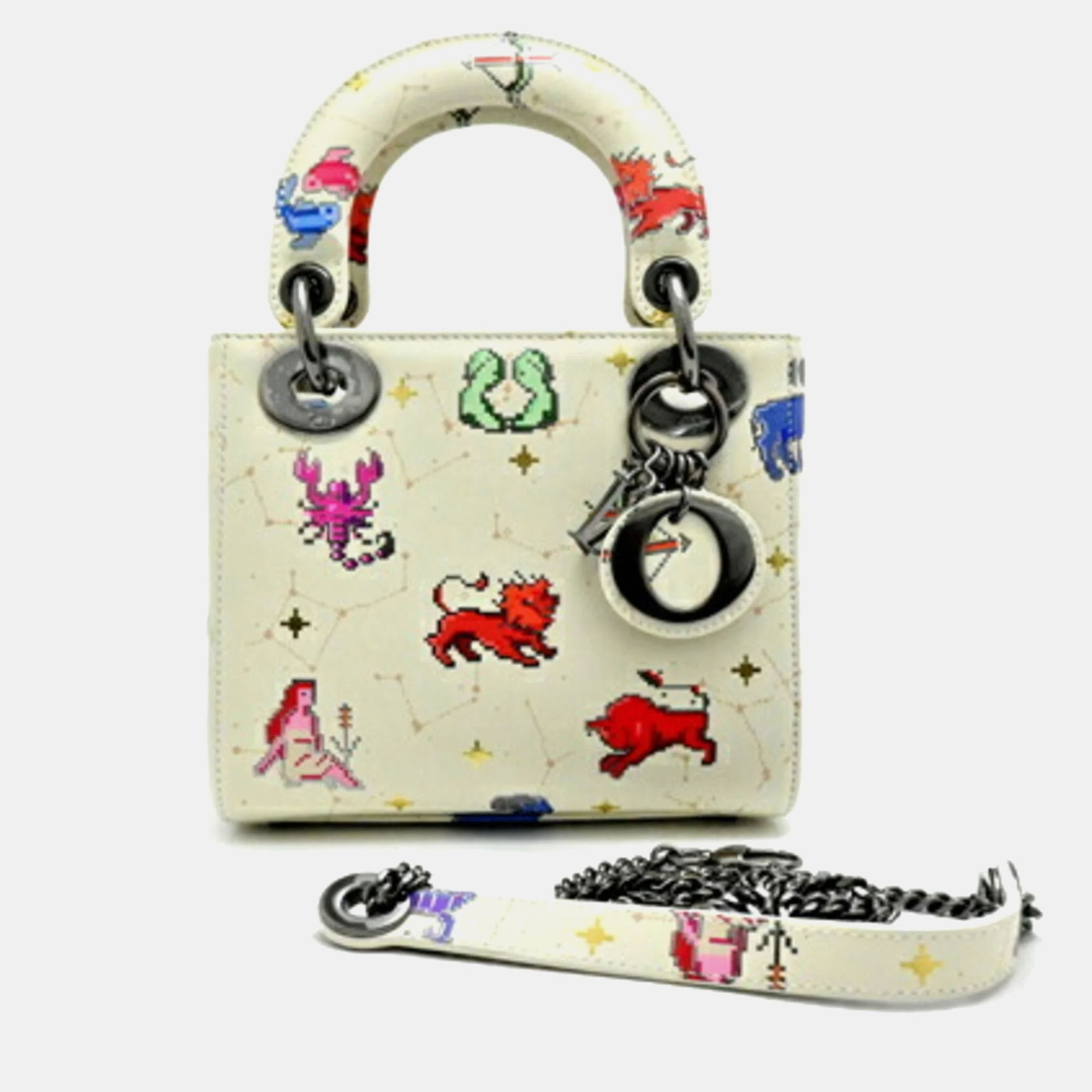 

Christian Dior Lady Mini (Zodiac) Handbag Leather White