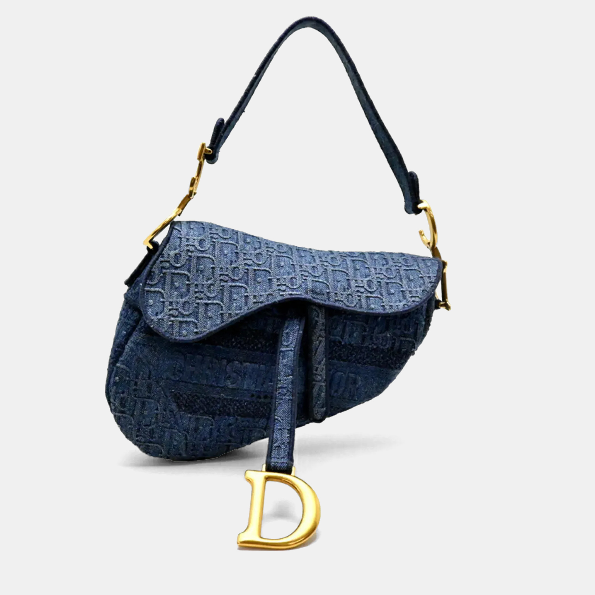 Pre-owned Dior Christian  Saddle Bag Shoulder Denim/canvas Blue