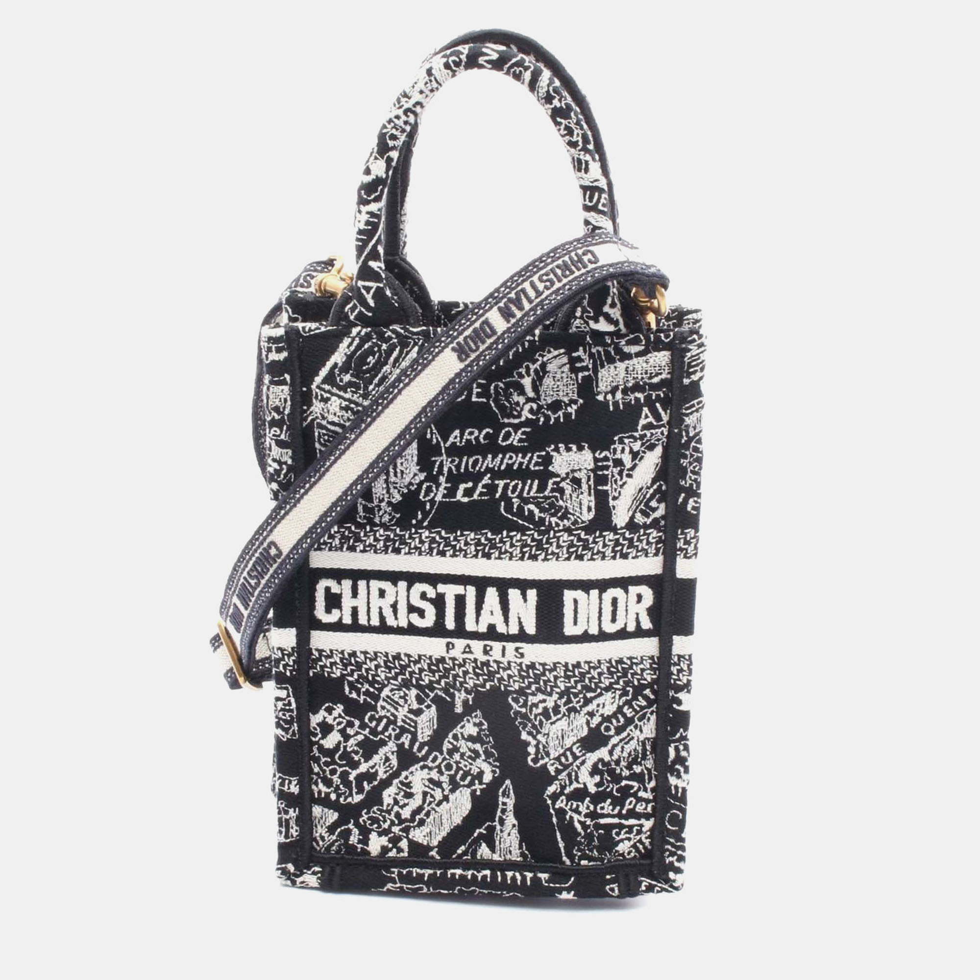 

Dior Black Mini Plan de Paris Logo Embroidered Canvas Vertical Book Tote