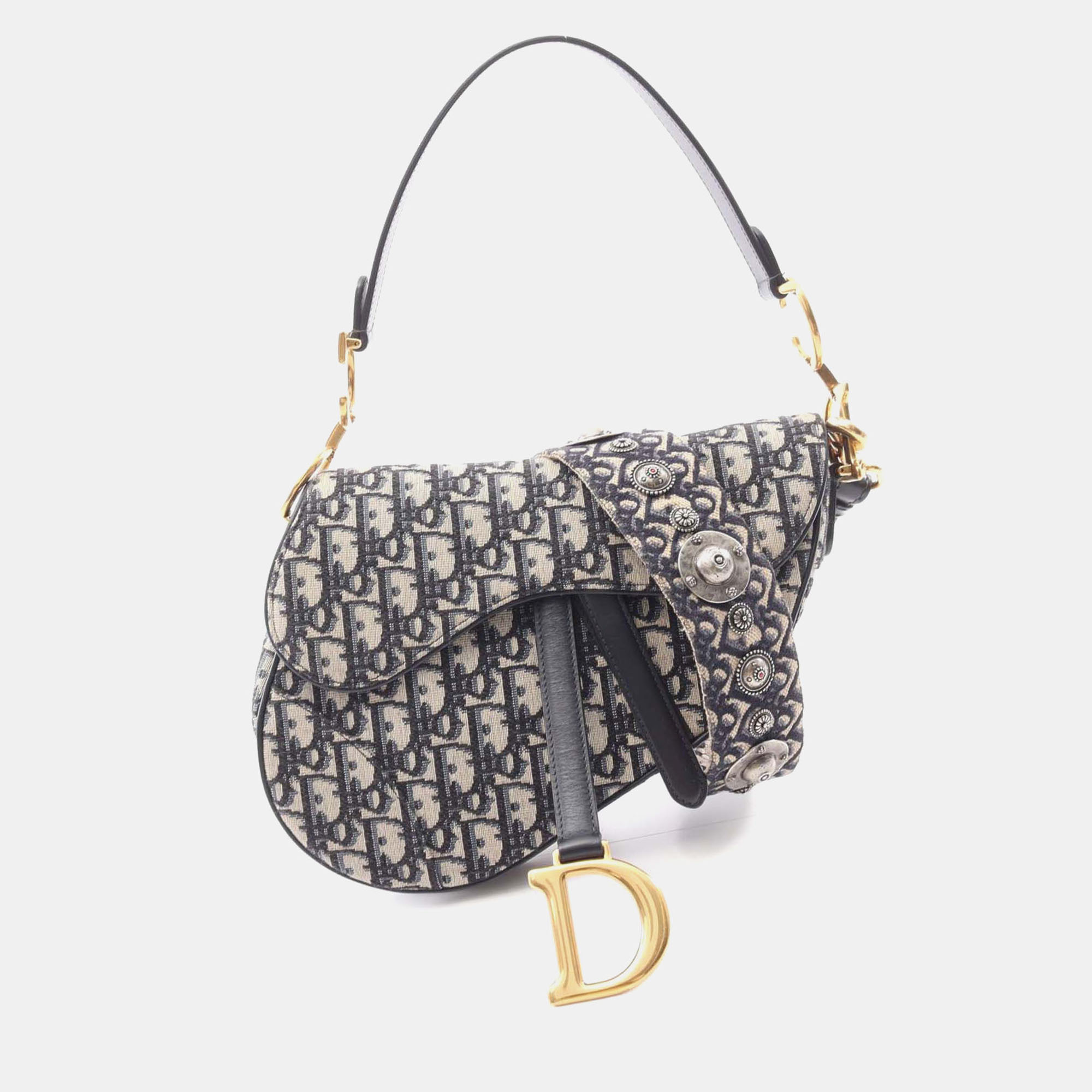 Pre-owned Dior Blue Oblique Canvas Saddle Bag