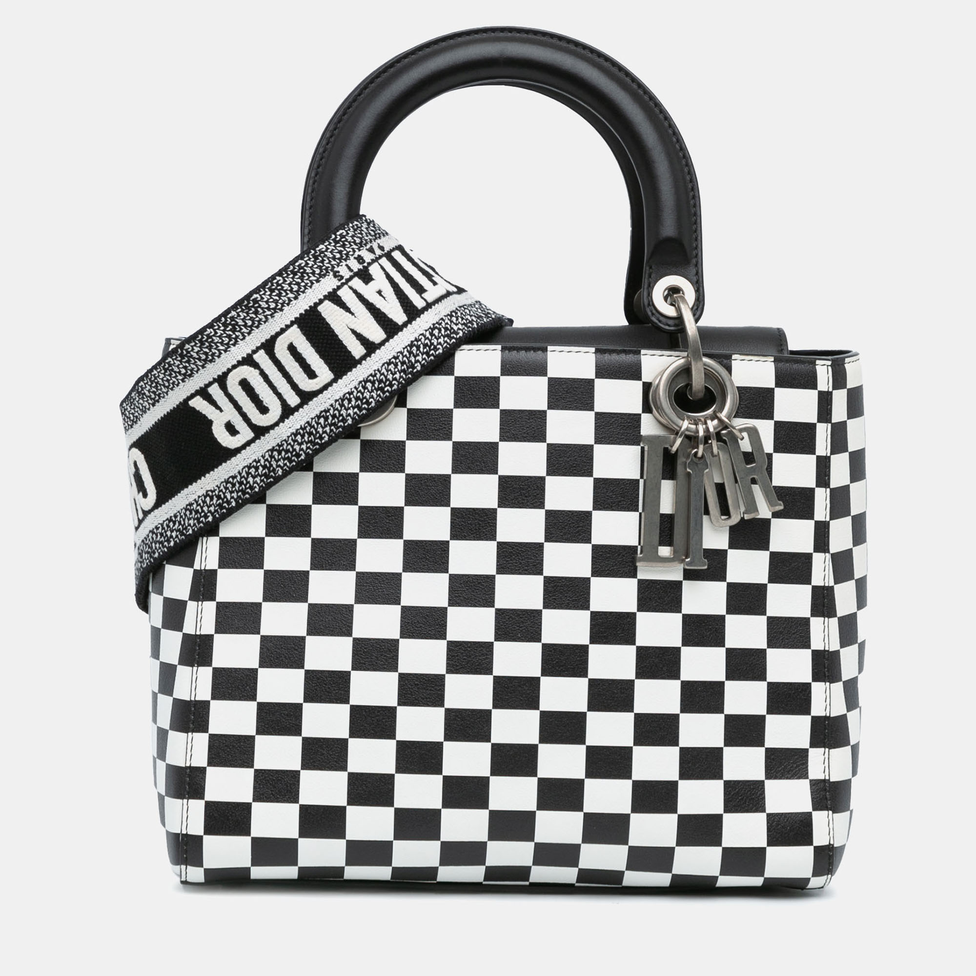 

Dior Black/White Medium Calfskin Checkered Lady Dior
