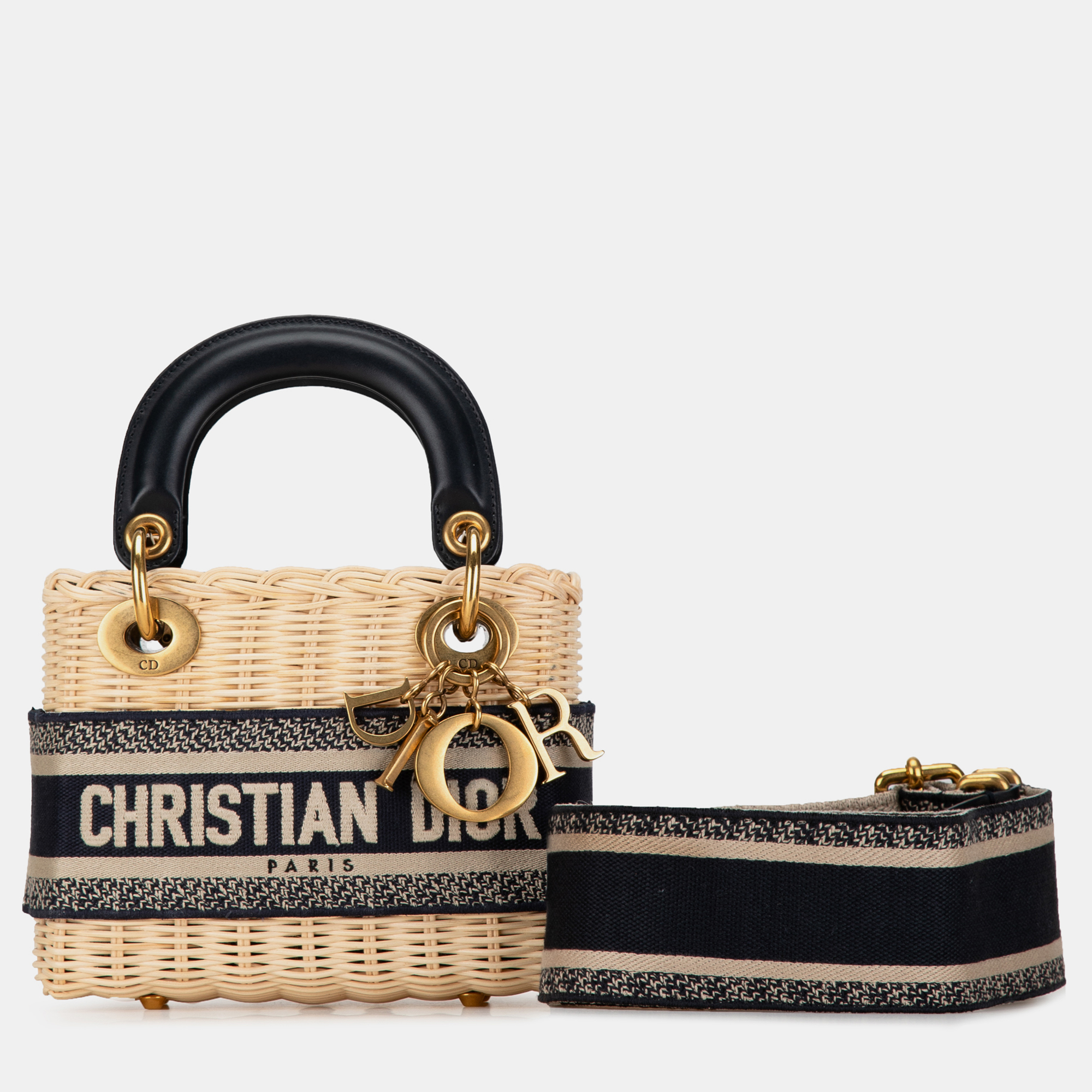 

Dior Beige/Navy Blue Mini Oblique Wicker Lady Dior