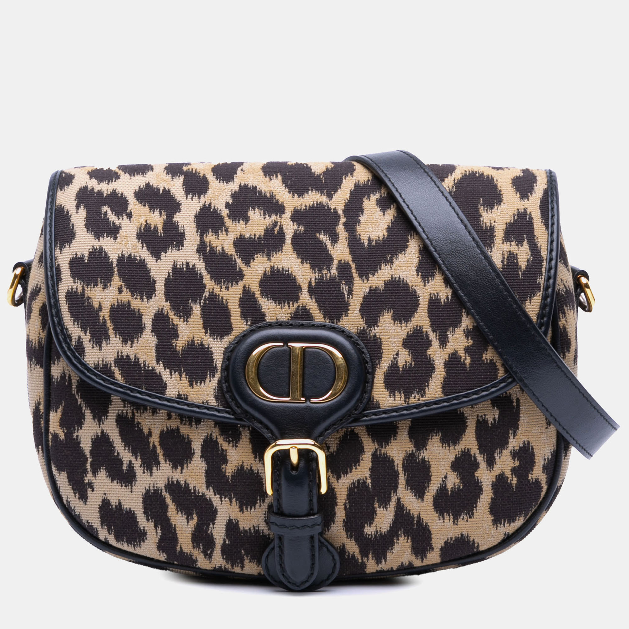 Pre-owned Dior Brown Mizza Medium Embroidered Canvas Leopard Bobby Crossbody