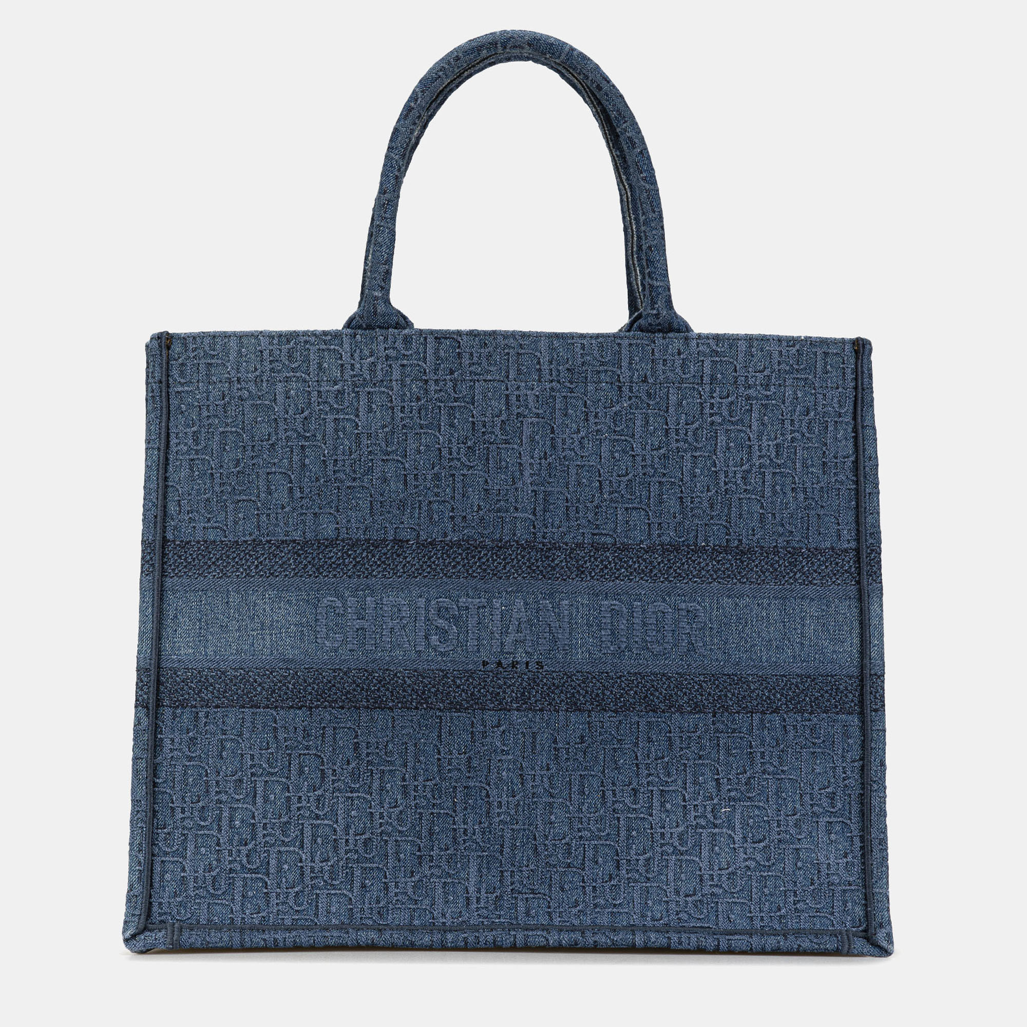 Pre-owned Dior Blue Large Oblique Denim Book Tote