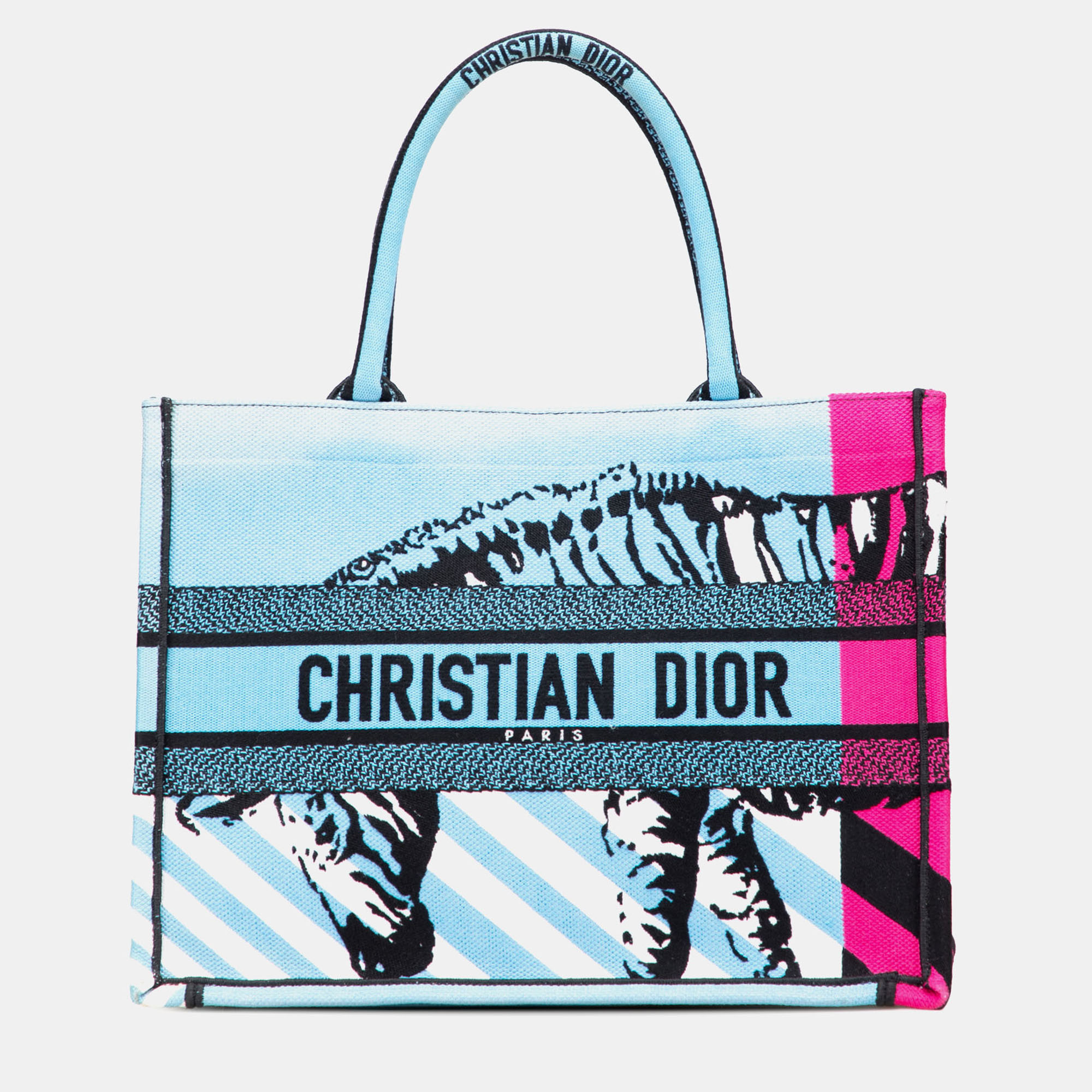 

Dior Blue Medium Embroidered Canvas Zebra D Jungle Pop Book Tote