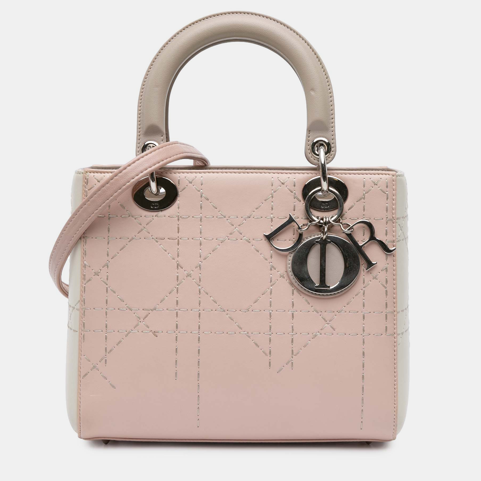 

Dior Grey/Pink Medium Bicolor Lambskin Macrocannage Stitched Lady Dior