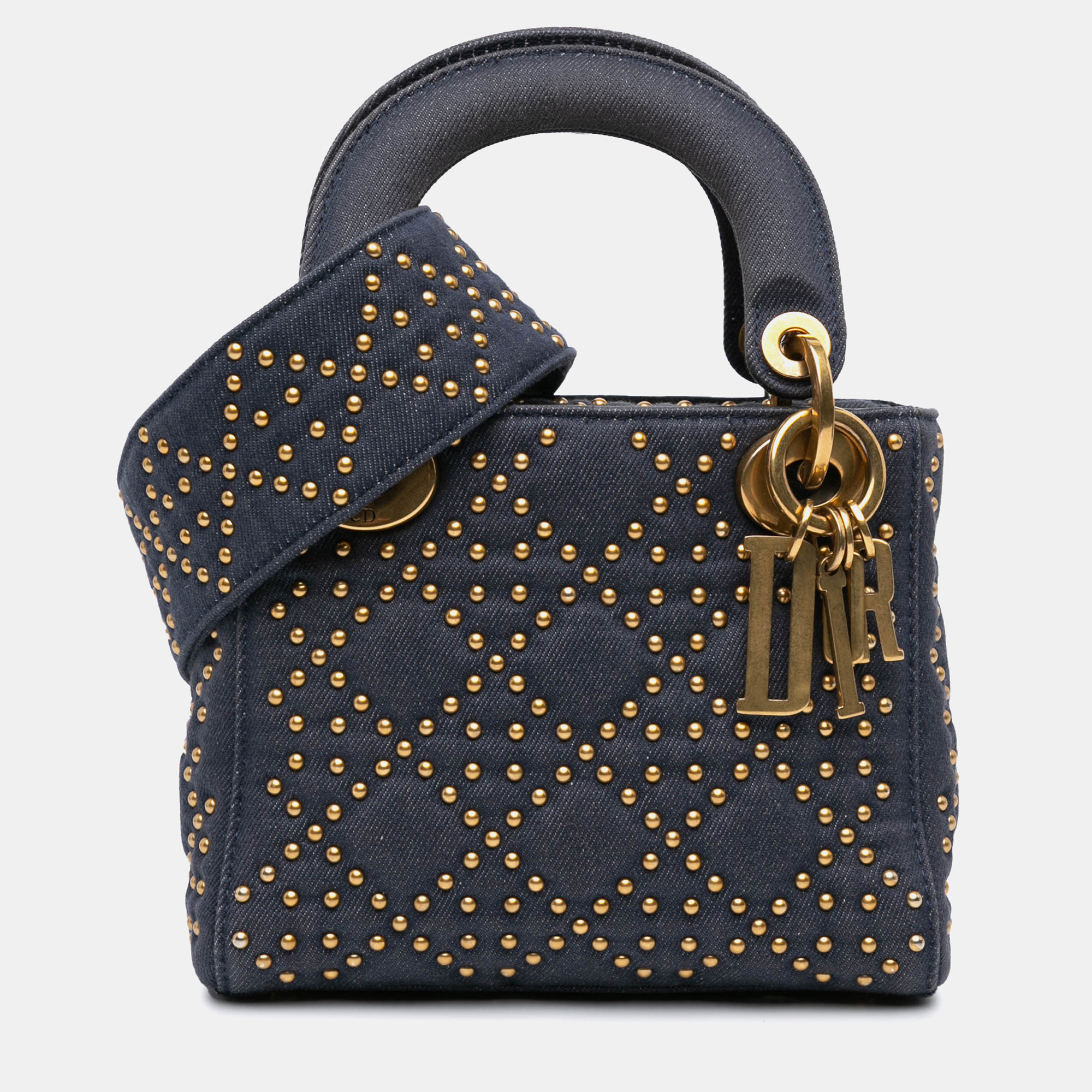 

Dior Navy Blue Mini Denim Cannage Studded Supple Lady Dior