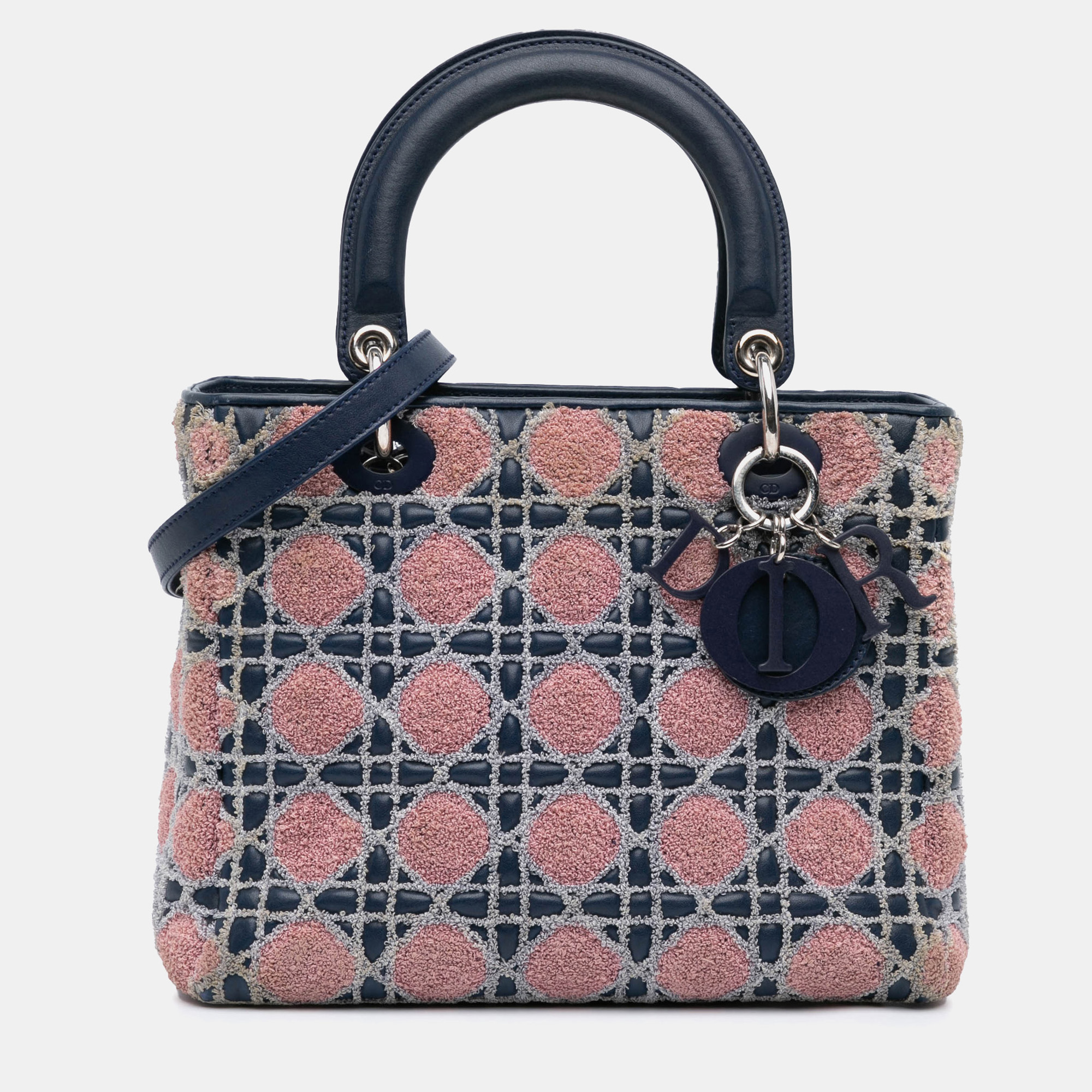 

Dior Blue Medium Lambskin And Tweed Cannage Lady Dior