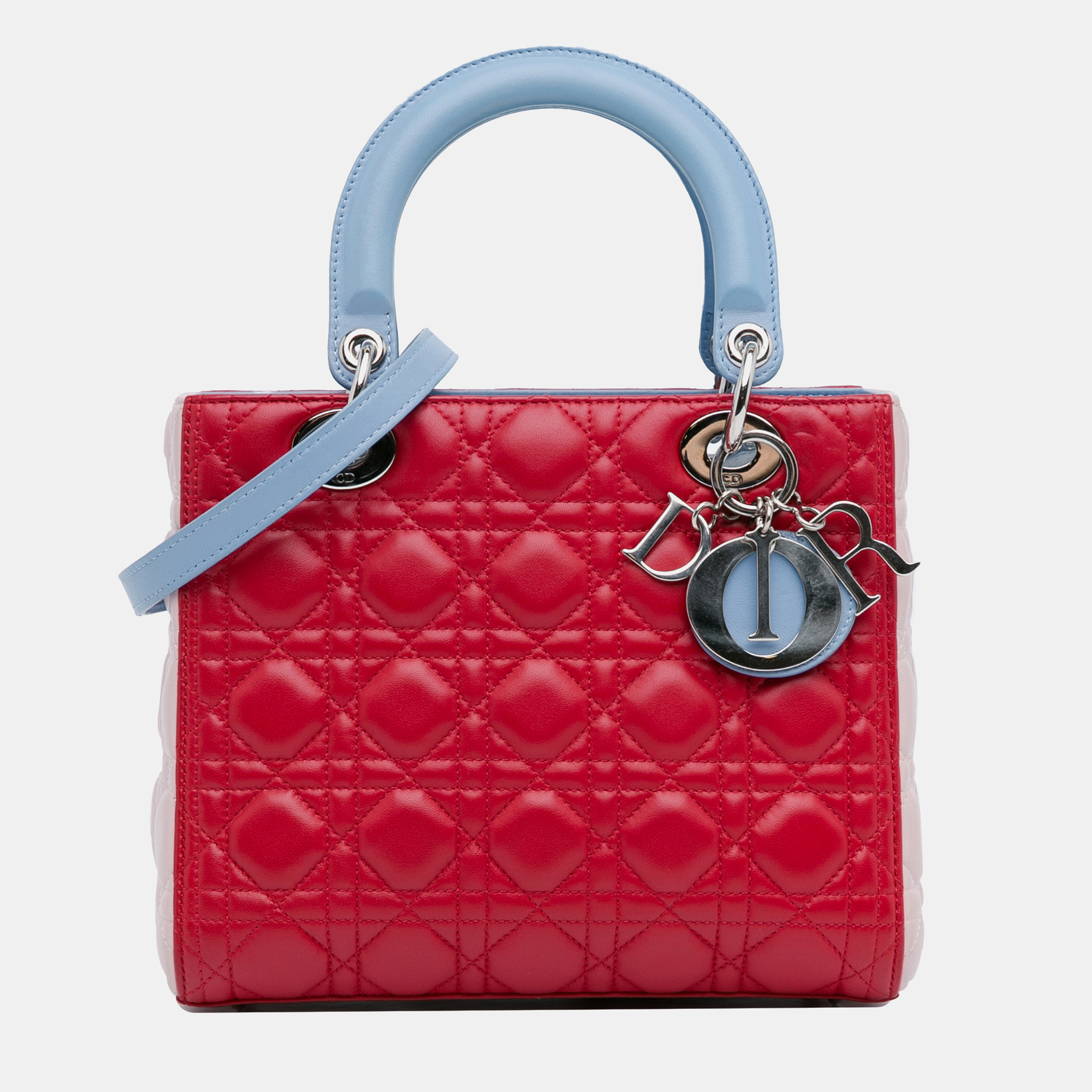 

Dior Red Medium Tricolor Lambskin Cannage Lady Dior