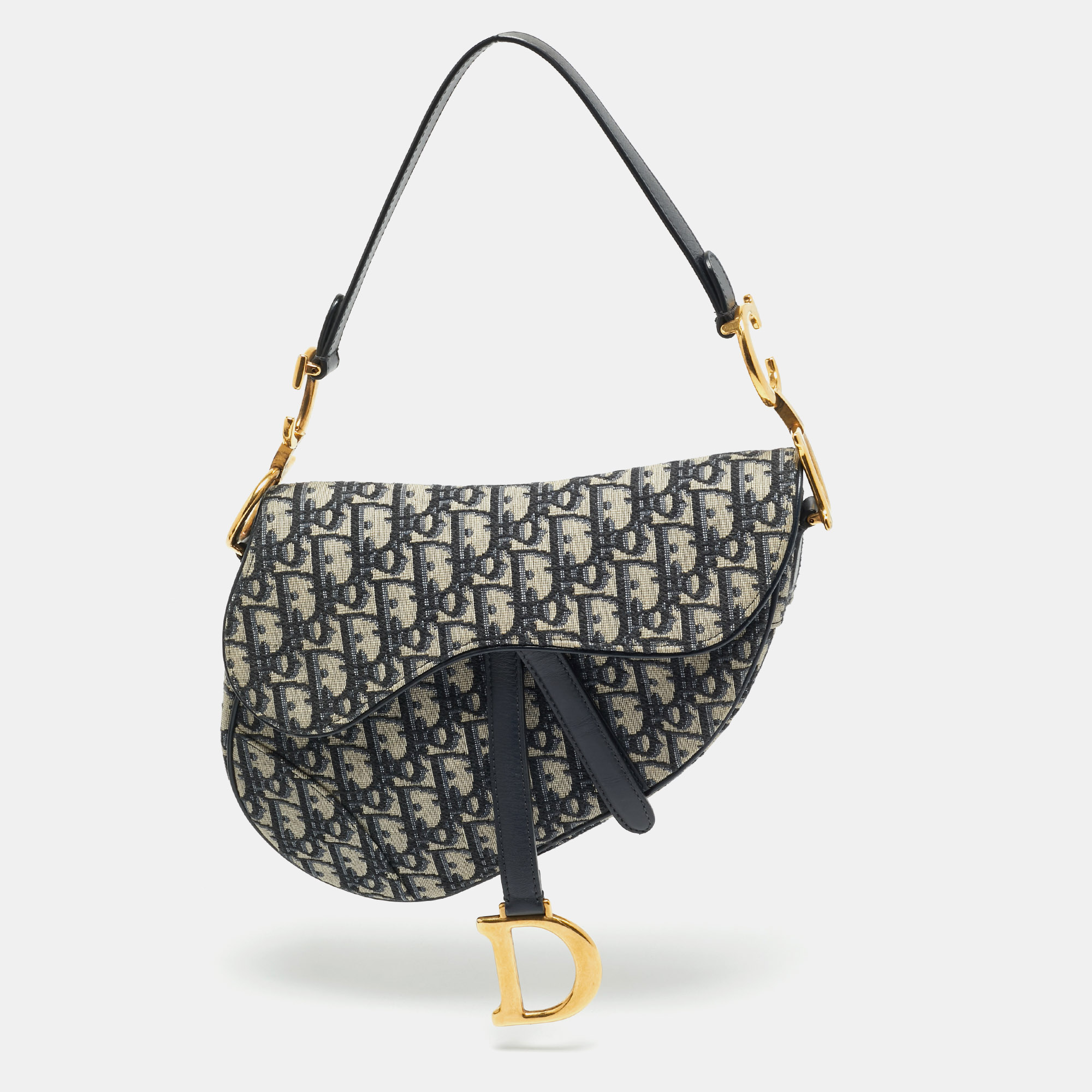 

Dior Navy Blue Oblique Canvas and Leather Saddle Bag